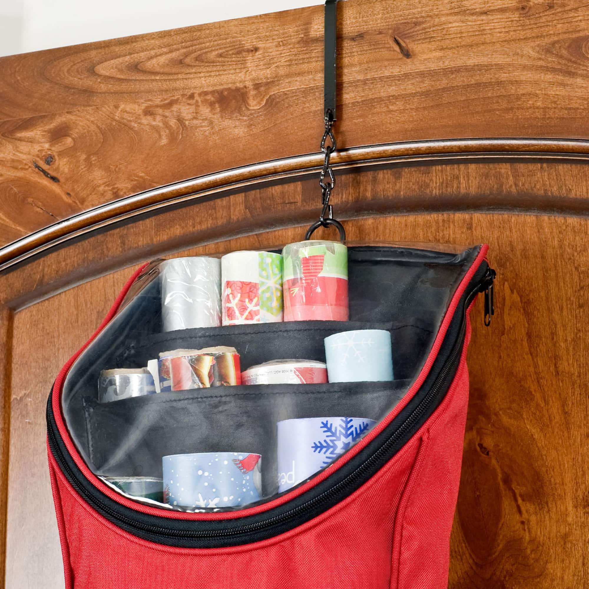 Santa's Bag Over The Door Hanging Wrapping Paper Storage Container