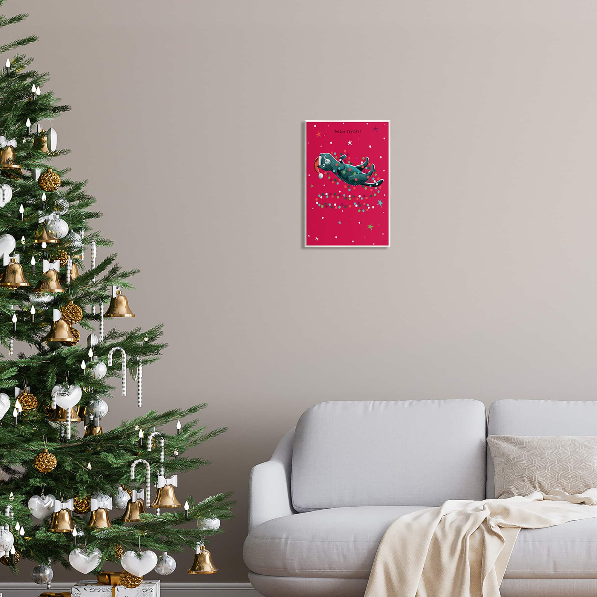Stupell Industries Feline Festive Christmas Cat Wall Plaque Art