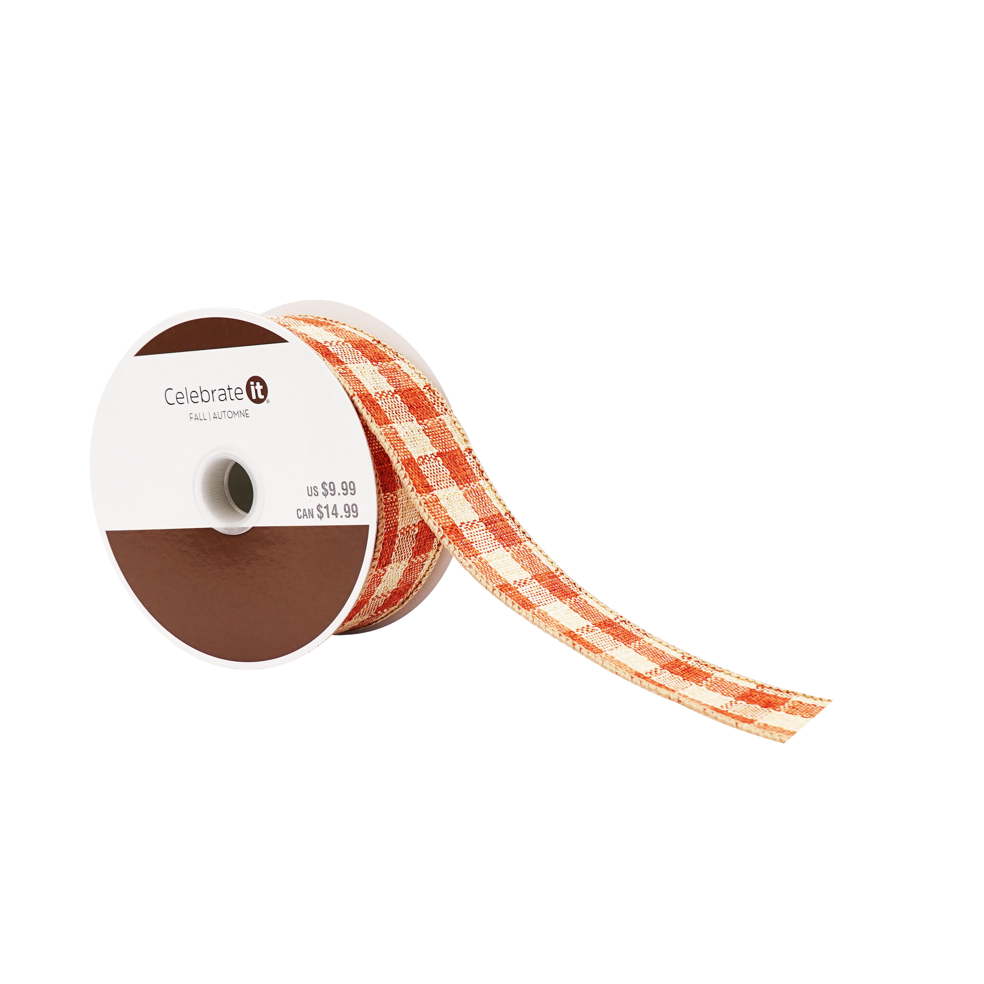 1.5" x 10yd. Orange Plaid Check Wired Ribbon by Celebrate It®