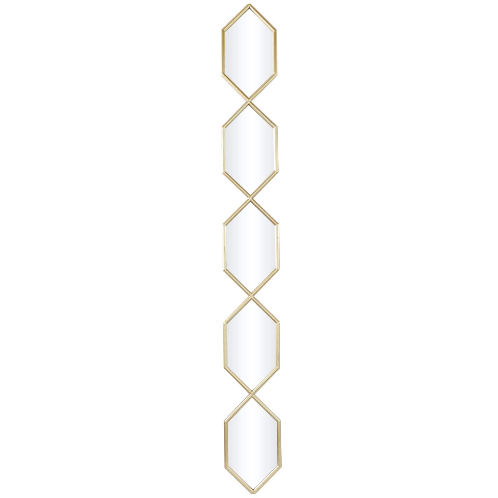 Gold Metal Slim Stacked Chain 5 Layer Wall Mirror with Trellis Pattern 7" x 1" x 59"