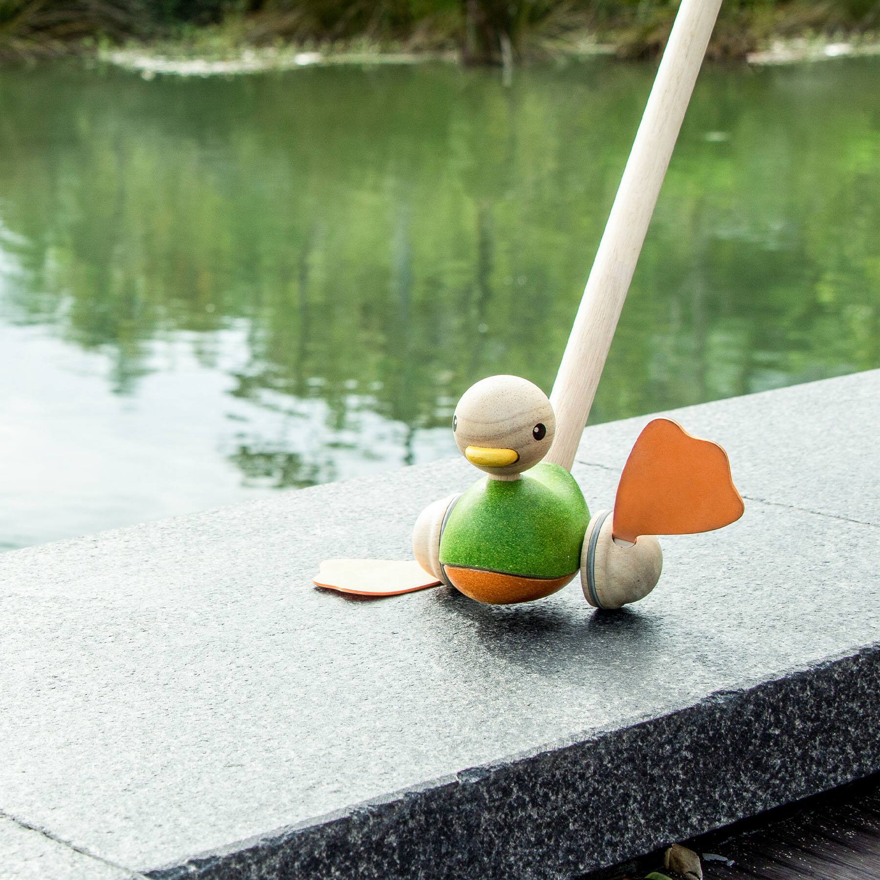 PlanToys 21.5" Push Along Duck Wooden Toy