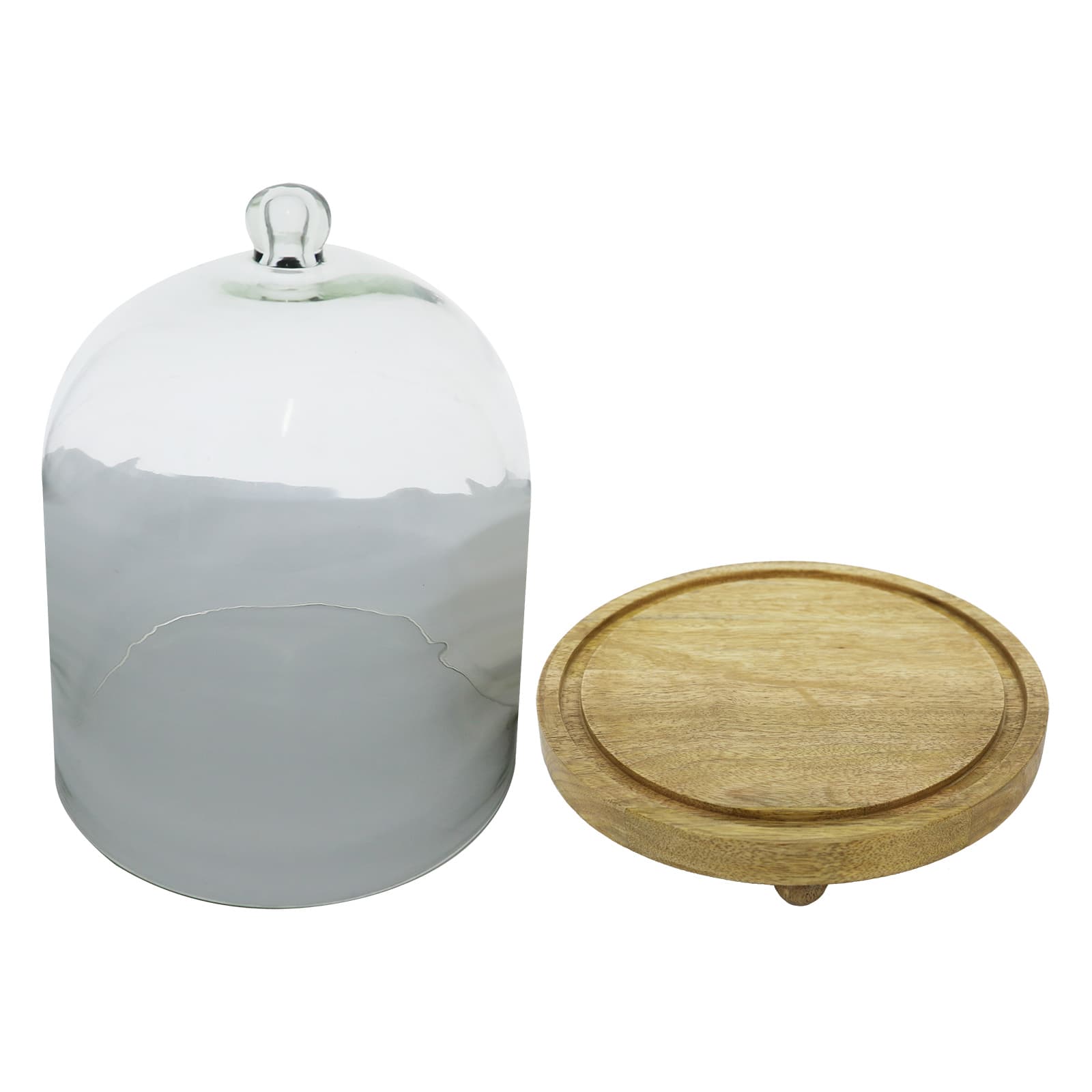 Glass Cloche & Round Wood Tray by Ashland®