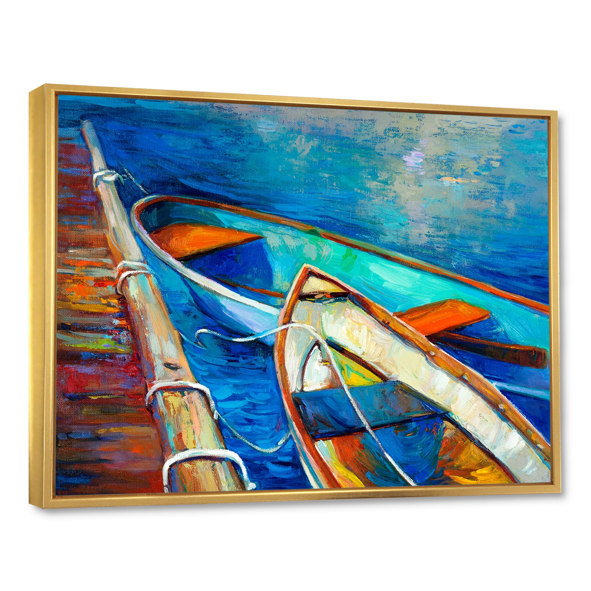 Designart - Boats and Pier in Blue Shade