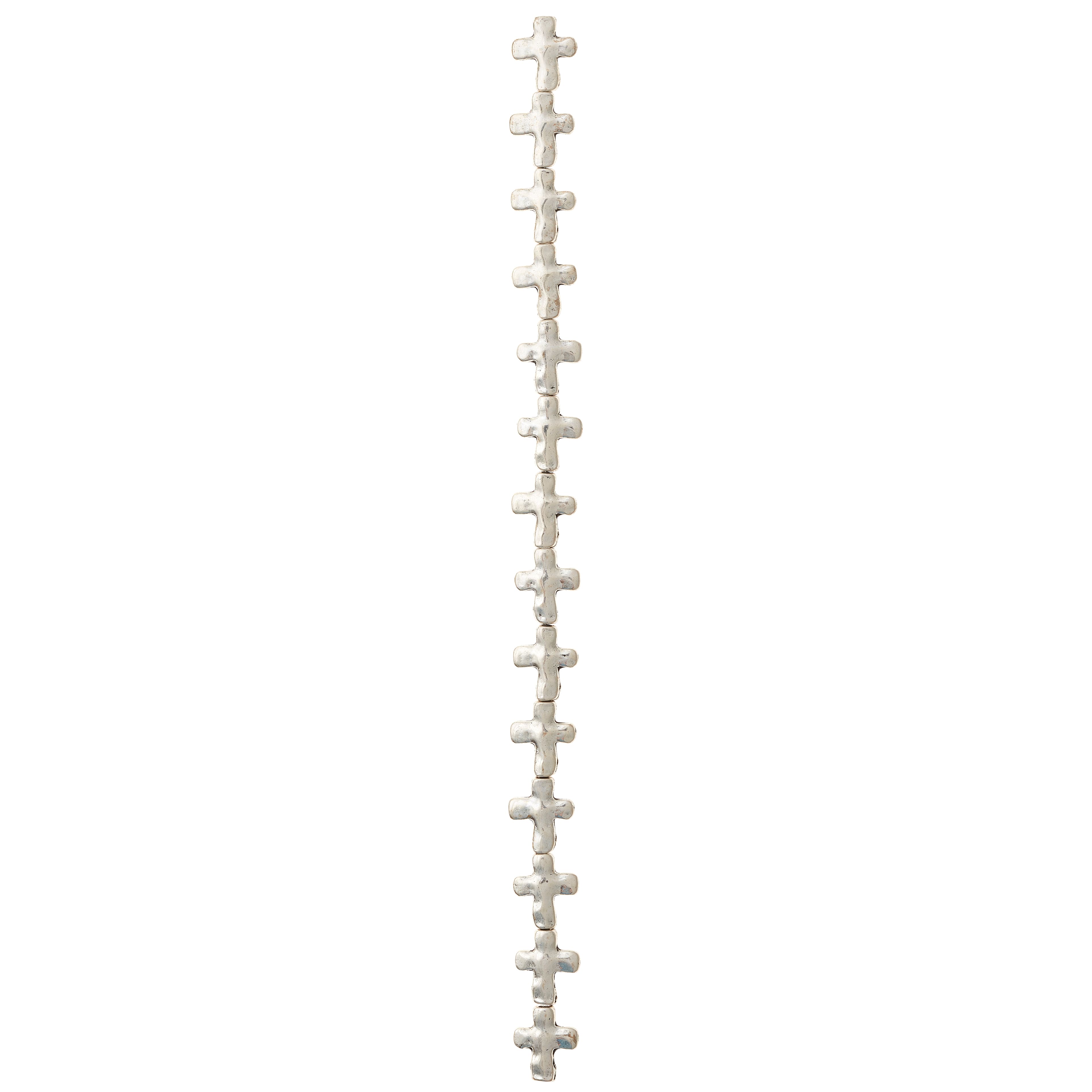 Silver Plated Wavy Metal Cross Beads, 13mm by Bead Landing™