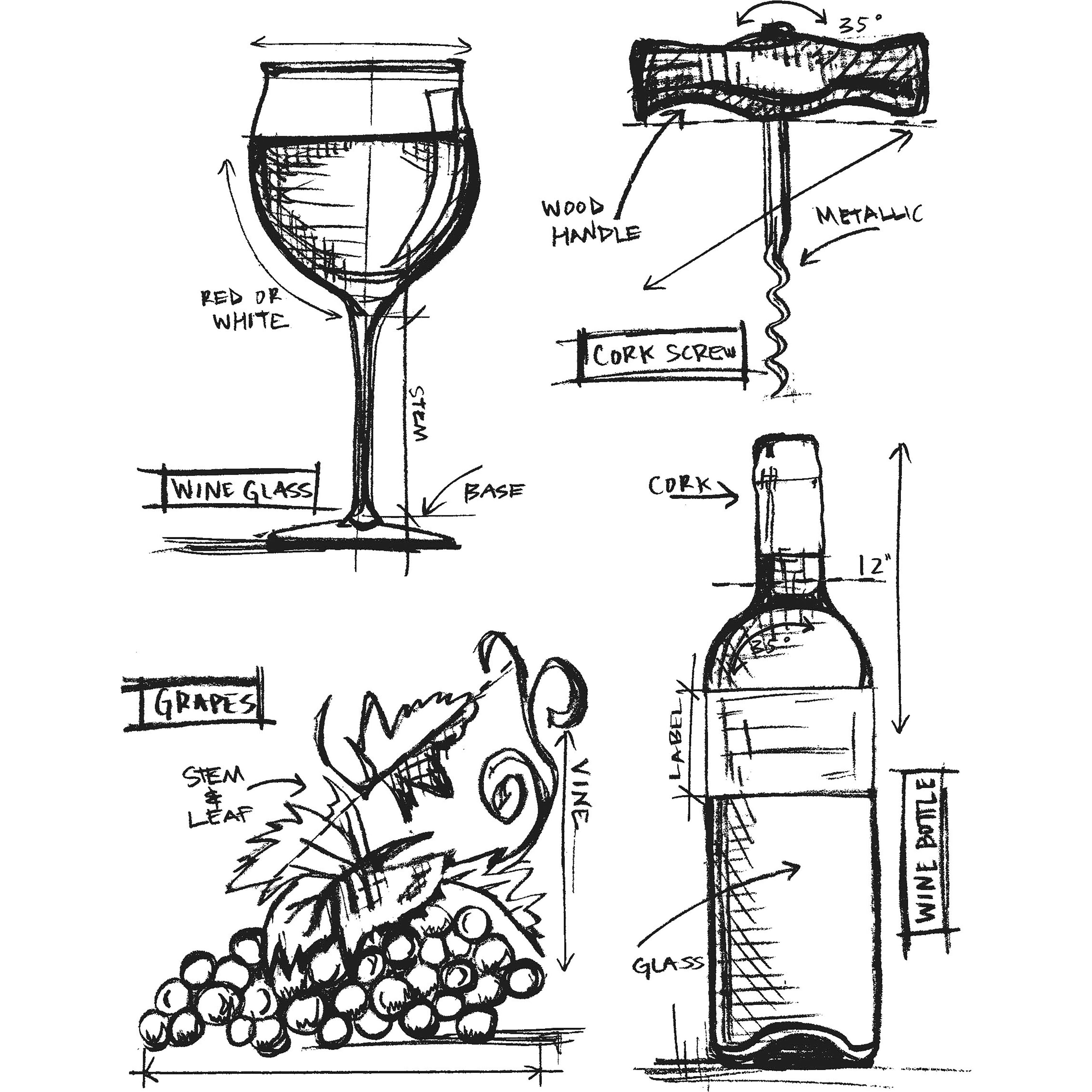 Stampers Anonymous Tim Holtz® Wine Blueprint Cling Stamps