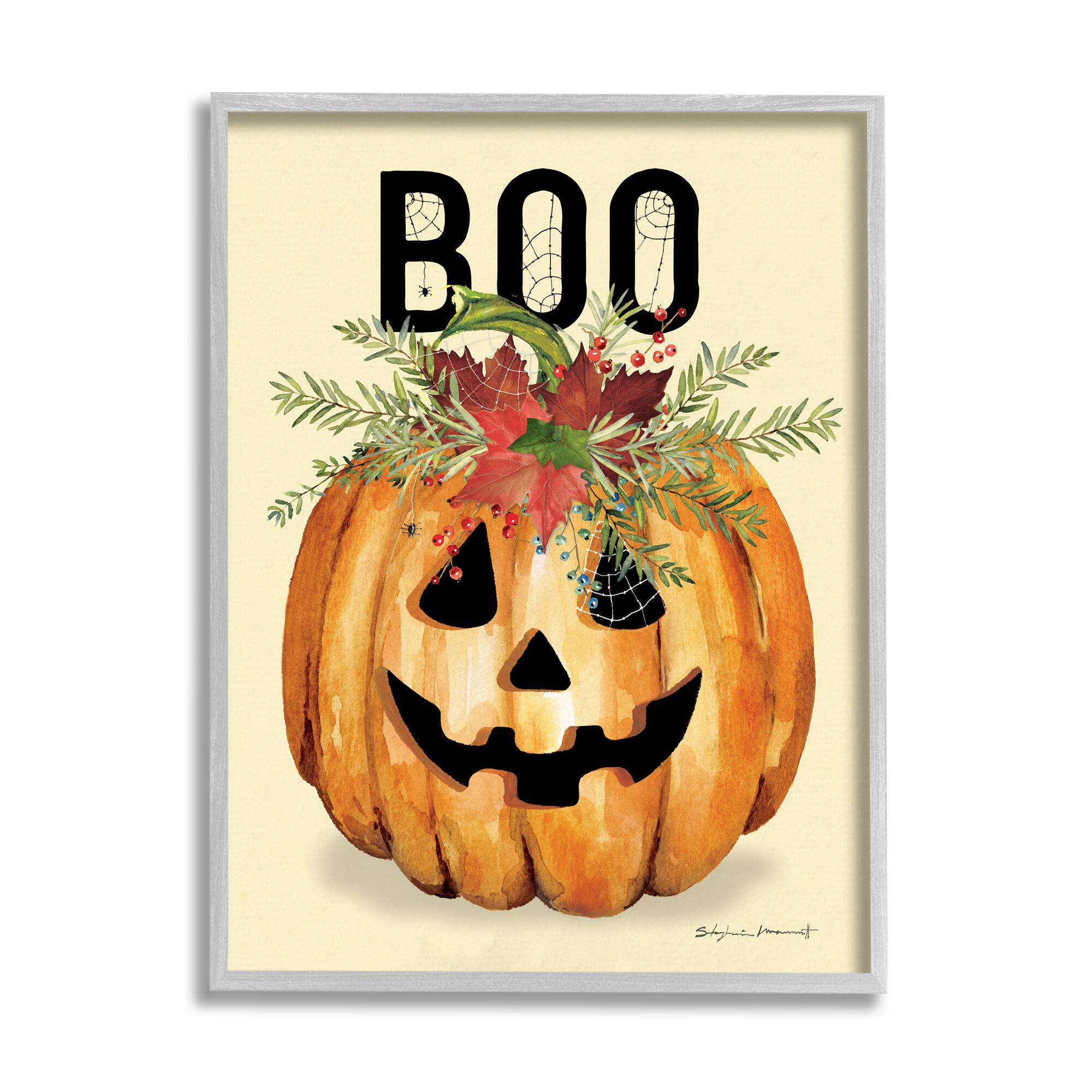Stupell Industries Boo Seasonal Halloween Flowers Framed Giclee Art