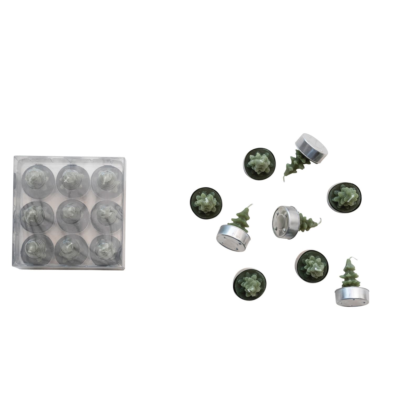 Unscented Evergreen Tree Tea Lights, Set of 9