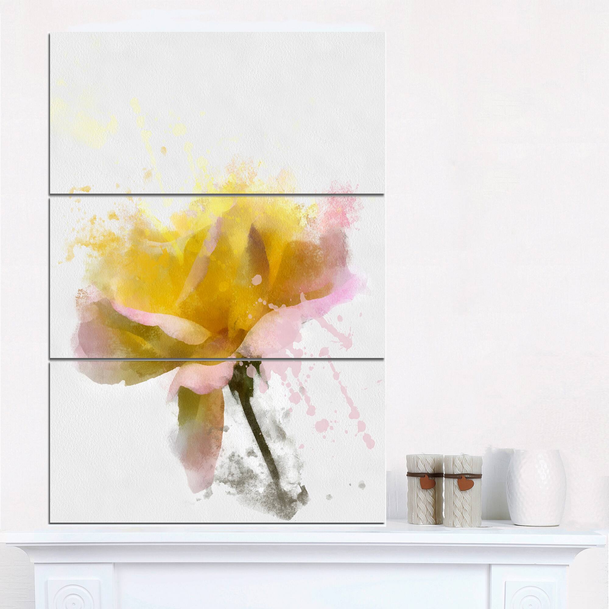 Designart - Yellow Rose with Green Stem - Floral Canvas Art Print