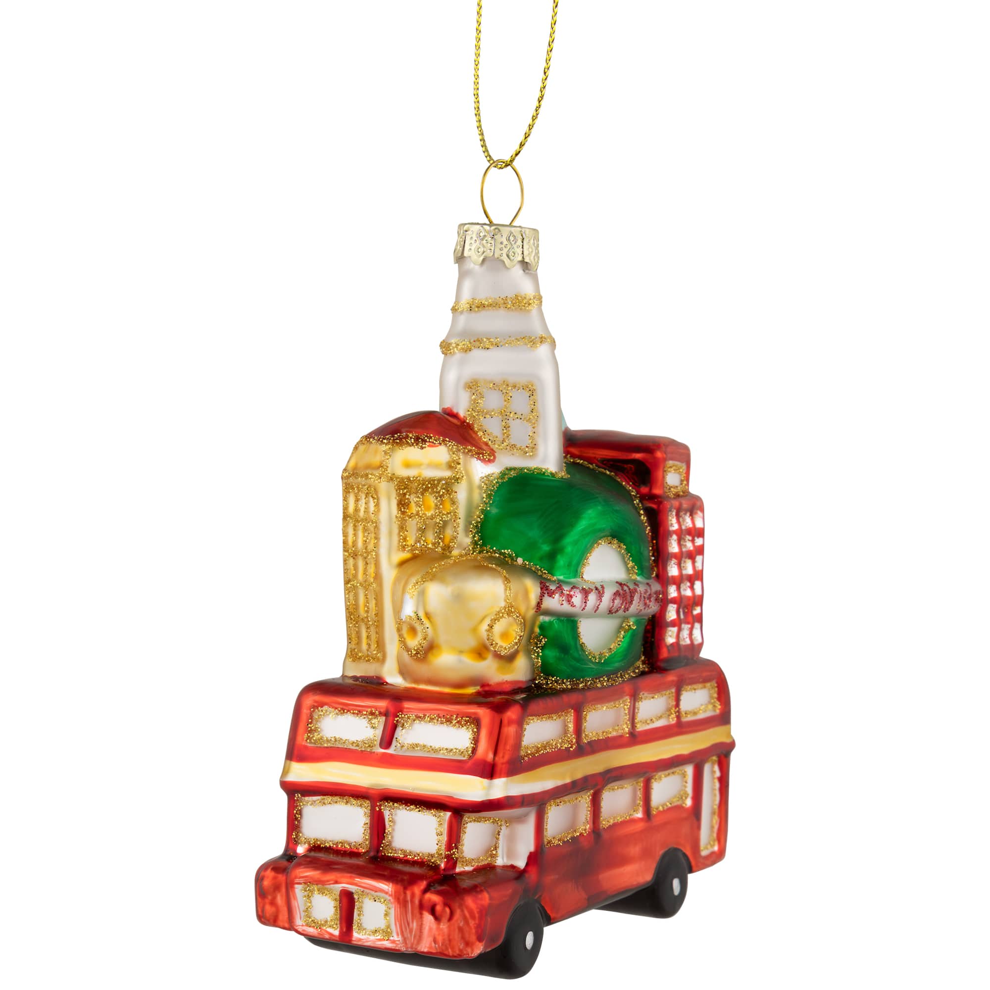 Merry Christmas Double Decker Tour Bus Glass Ornament - 4.5" - Gold and Red By Northlight | Michaels®