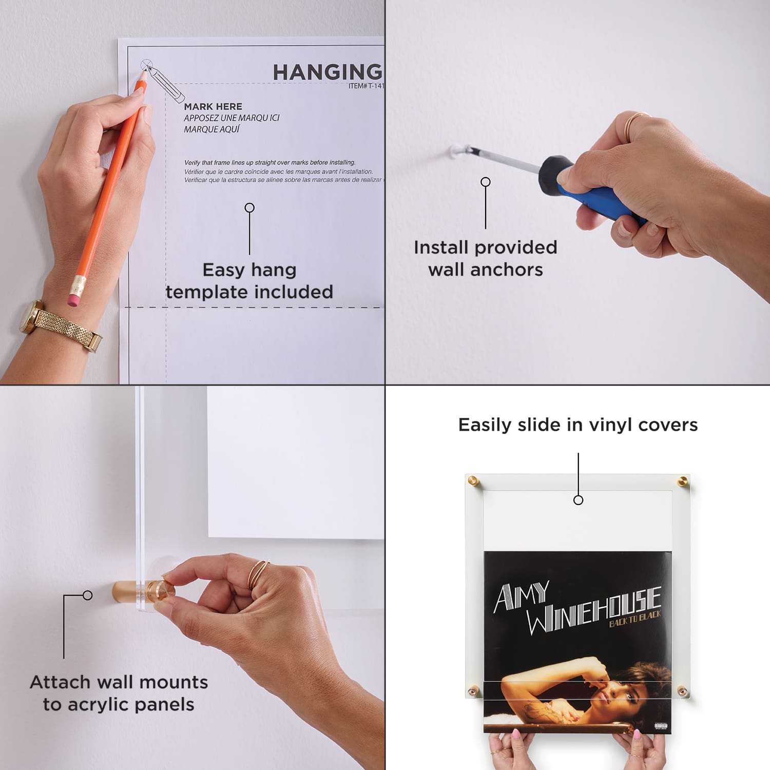 Wexel Art 12'' x 12'' Acrylic Floating Frame for Album Covers with Gold Hardware