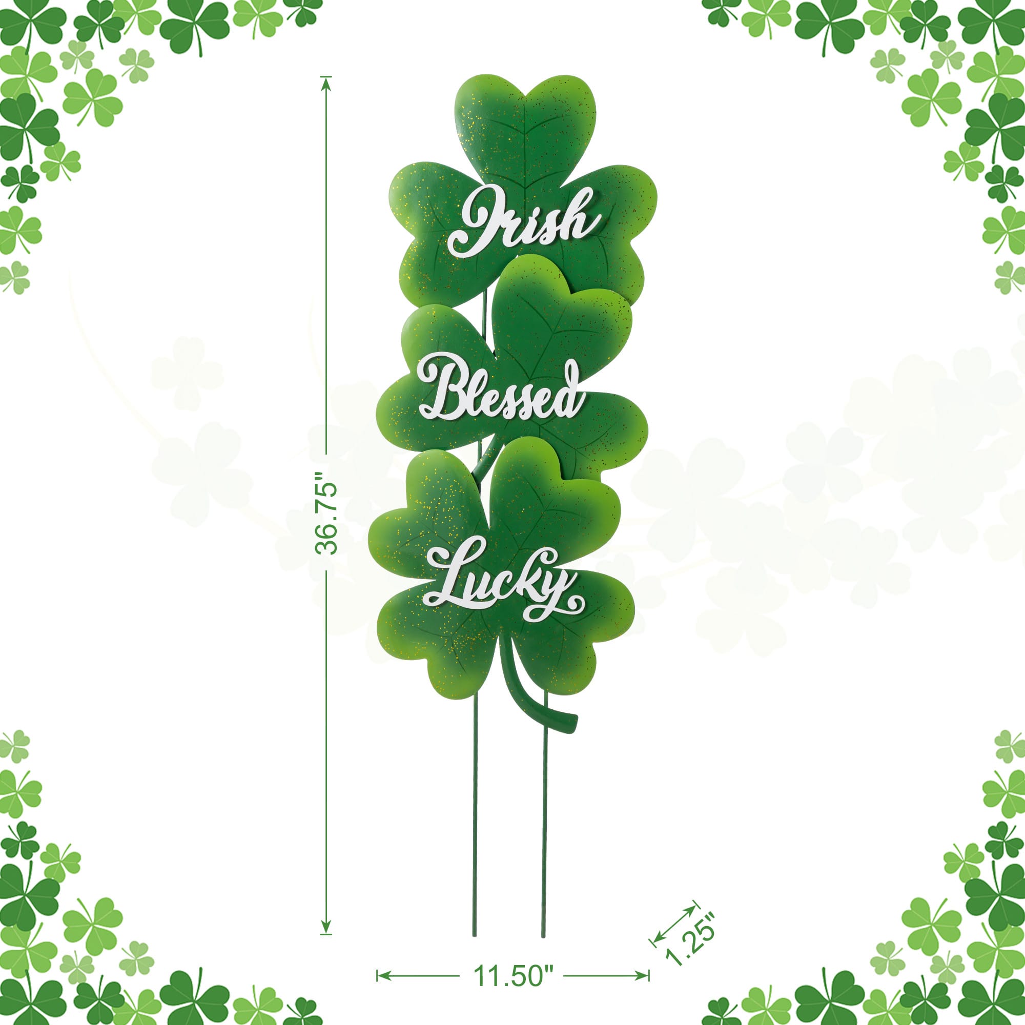 Glitzhome® 36.75" St. Patrick's Metal Shamrock Yard Stake Set