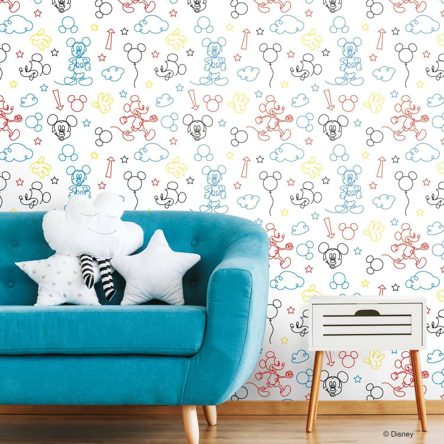 RoomMates Disney Mickey Mouse Line Art Peel & Stick Wallpaper