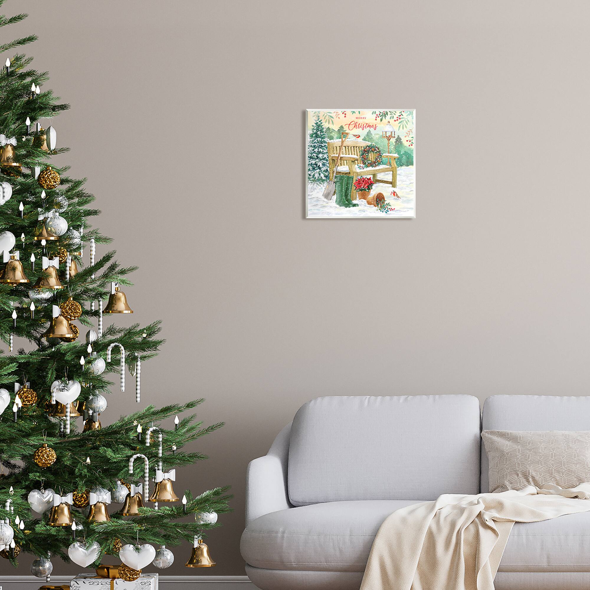 Stupell Industries Merry Christmas Winter Bench Wall Art