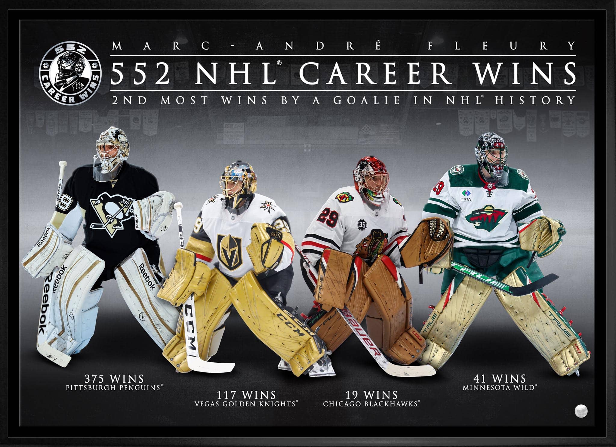 Marc-Andre Fleury Framed 20" x 29" Canvas 552 Career Wins 31.5" x 22.5"