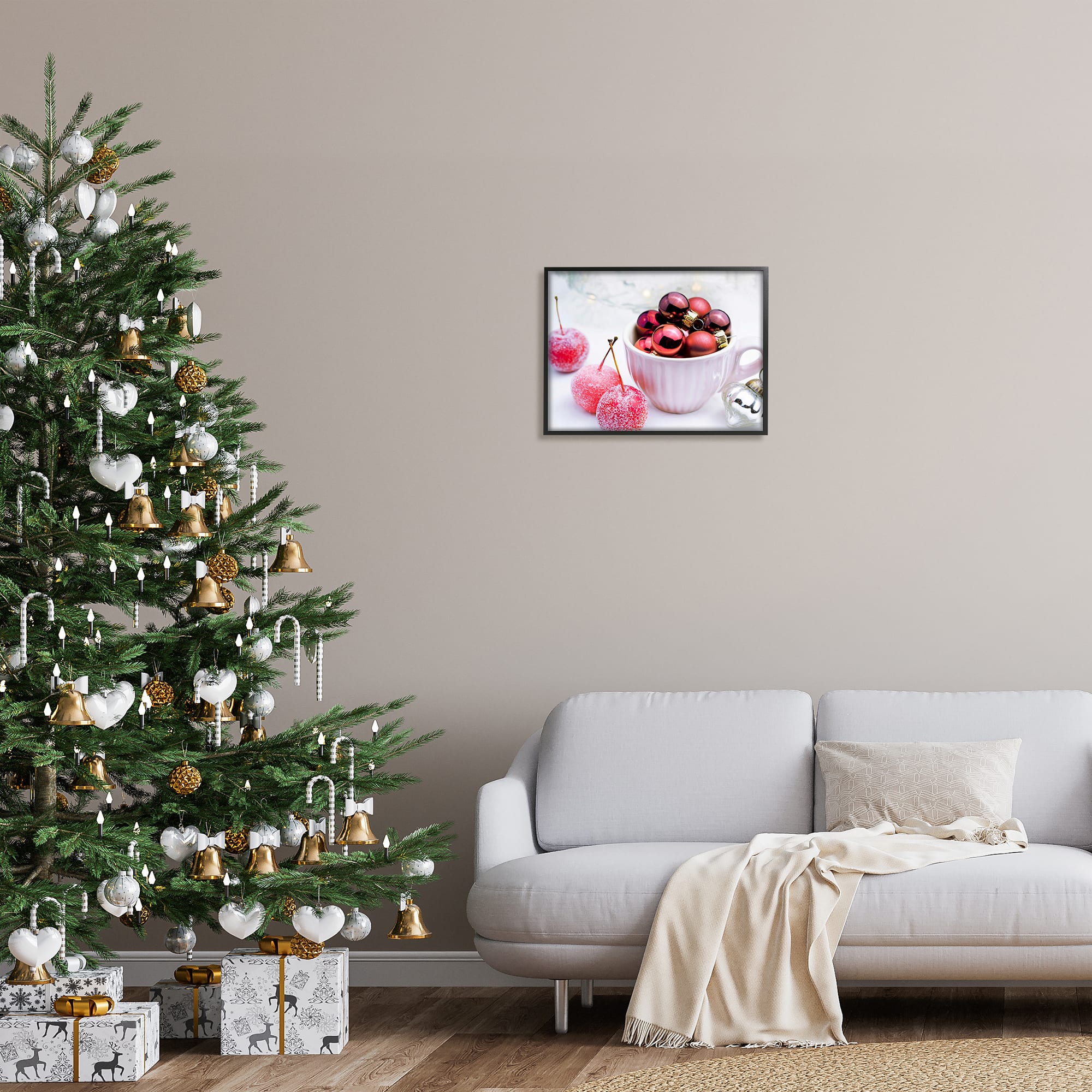 Stupell Industries Gleaming Red Christmas Ornaments Framed Giclee Art
