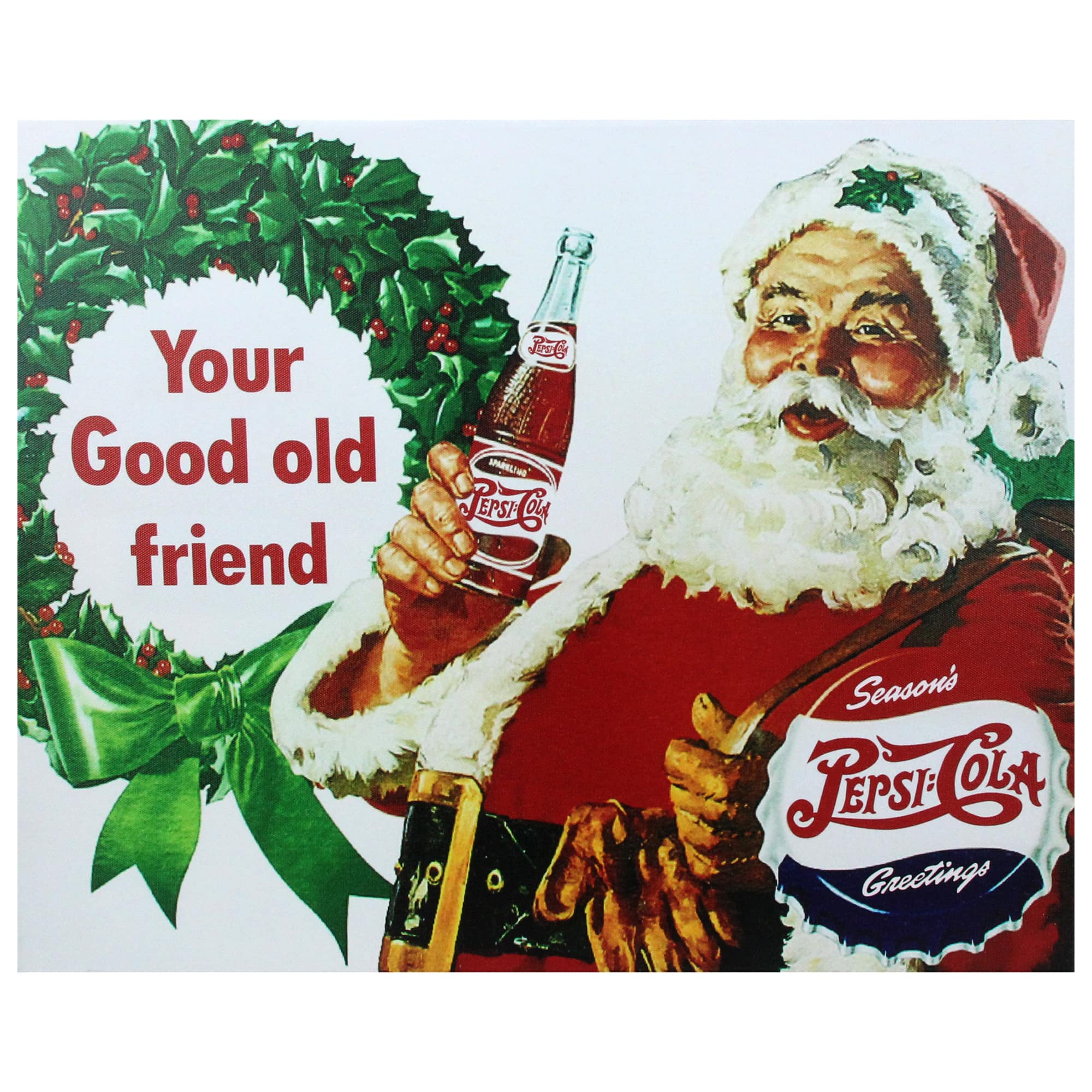 LED Back Lit Red & Green Santa Claus Pepsi Christmas Wall Art