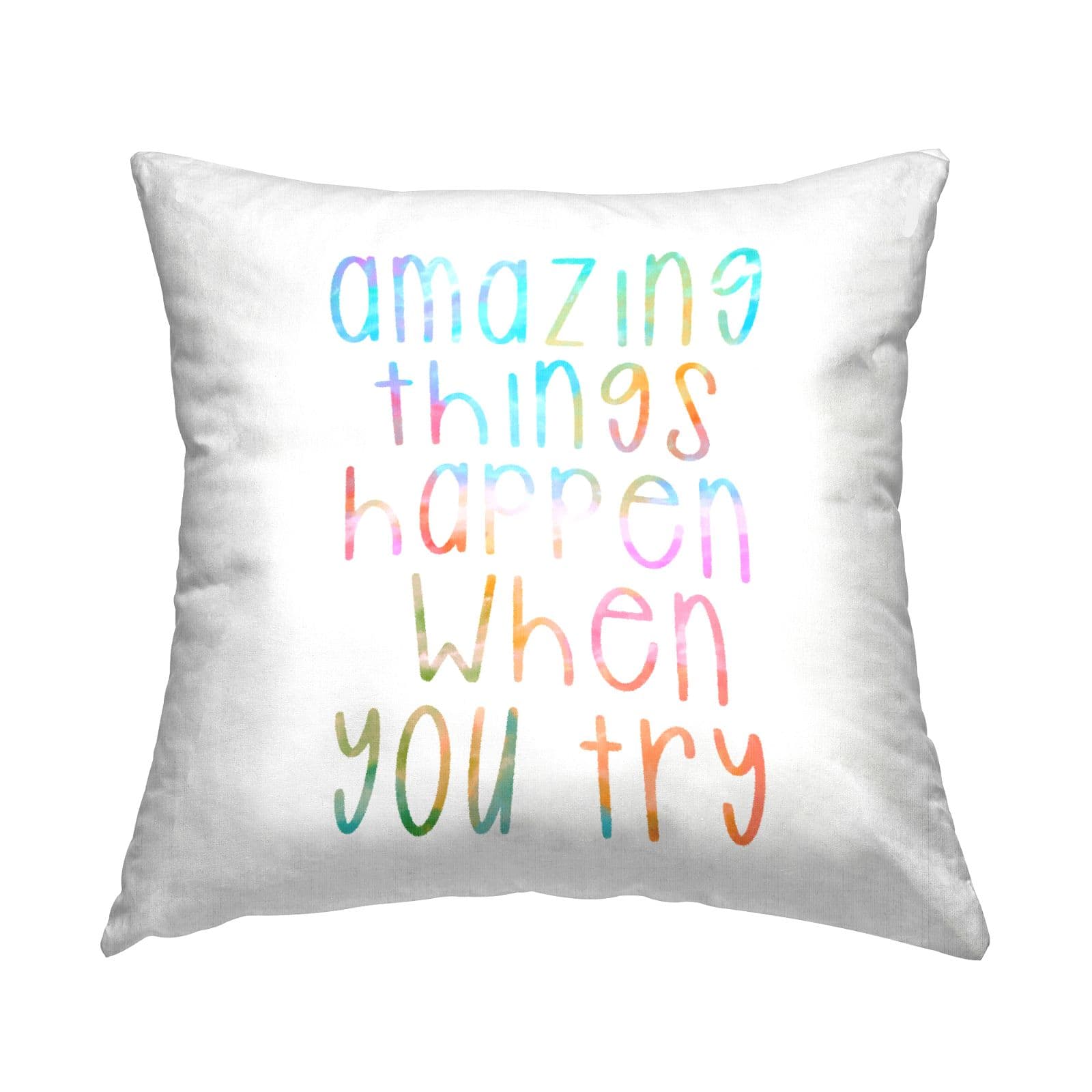 Stupell Industries Vibrant Motivational Rainbow Quote Happy Saying Throw Pillow, 18" x 18"