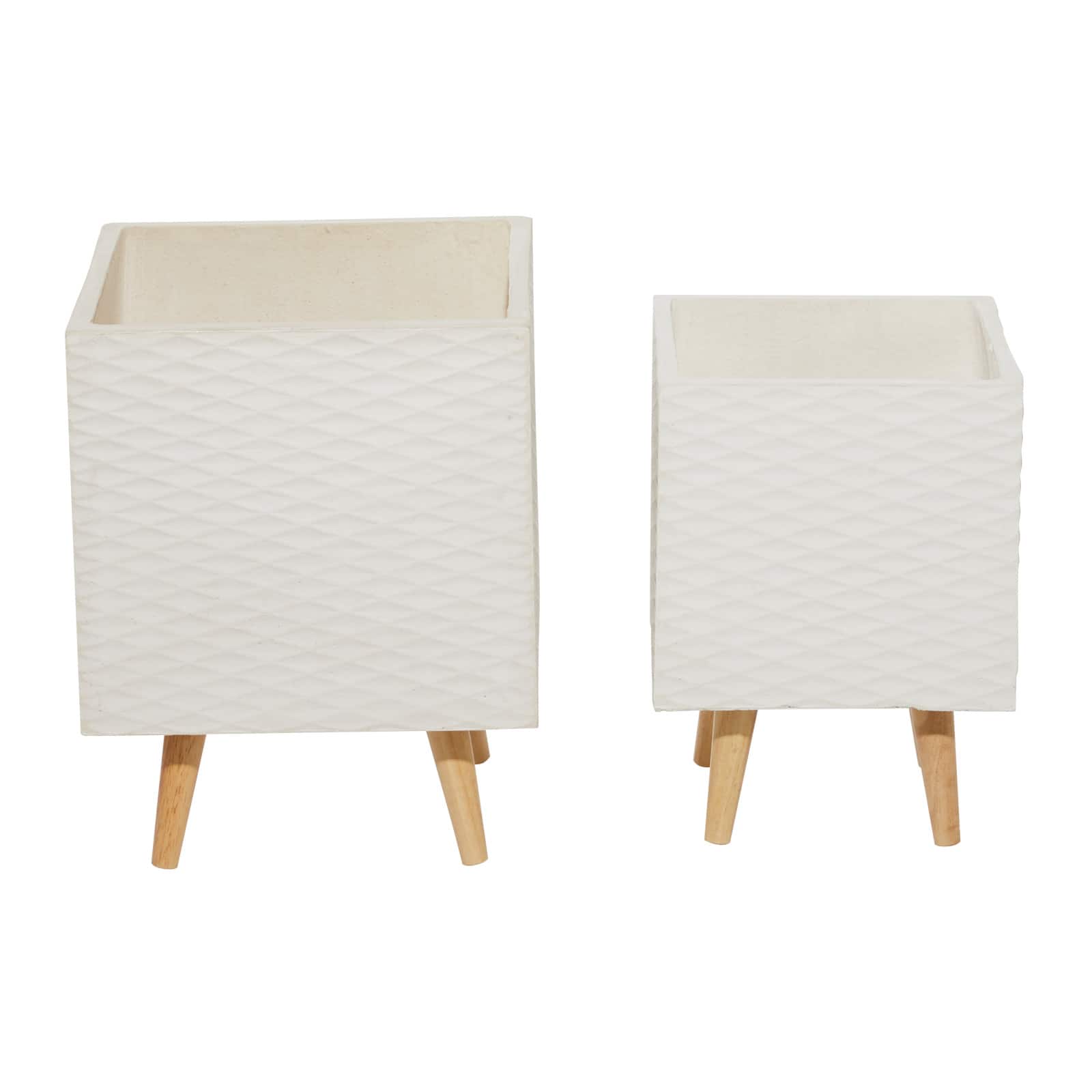 White Polystone Contemporary Planter Set, 15" & 18"