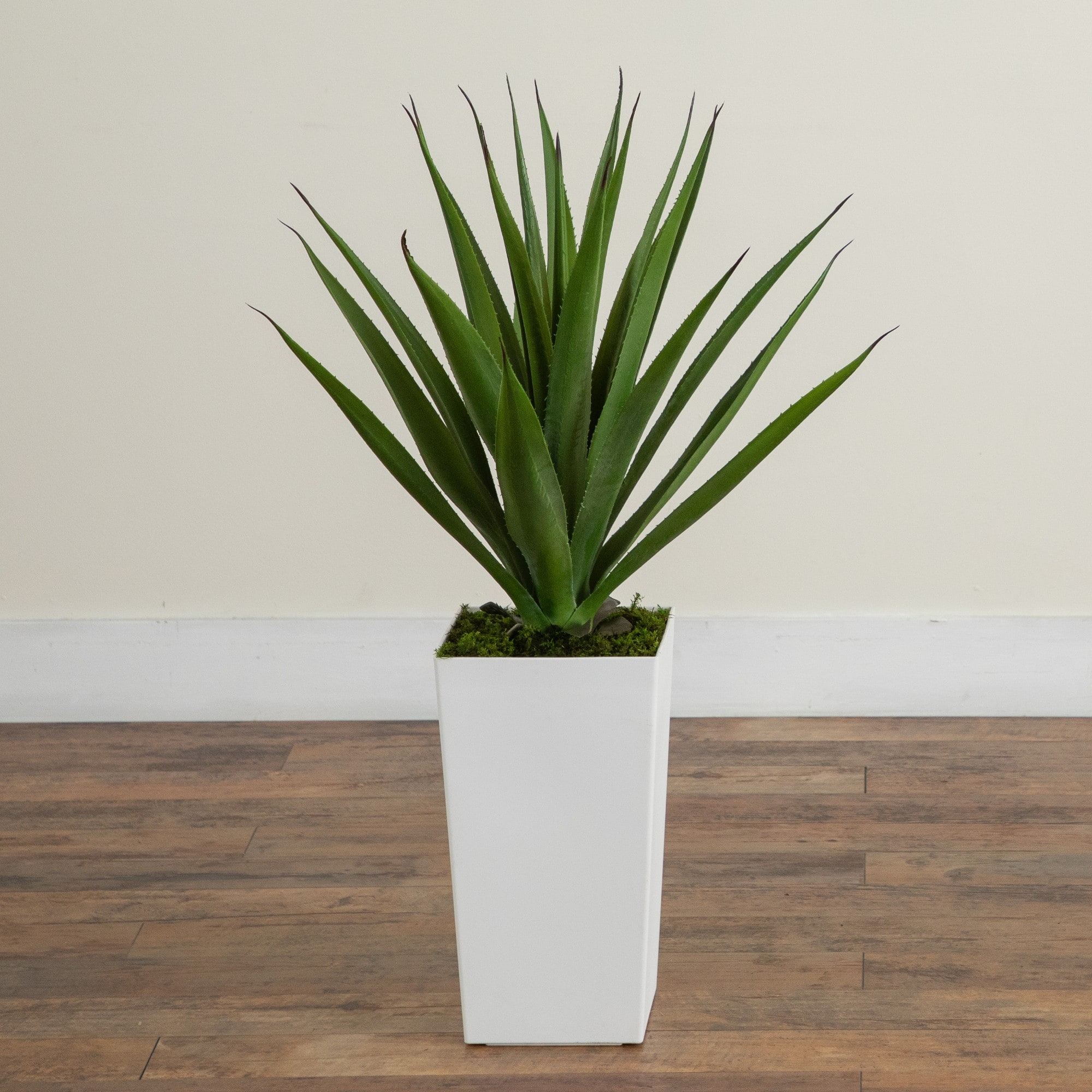 37" UV Resistant Artificial Agave Plant in White Tower Planter (Indoor/Outdoor)