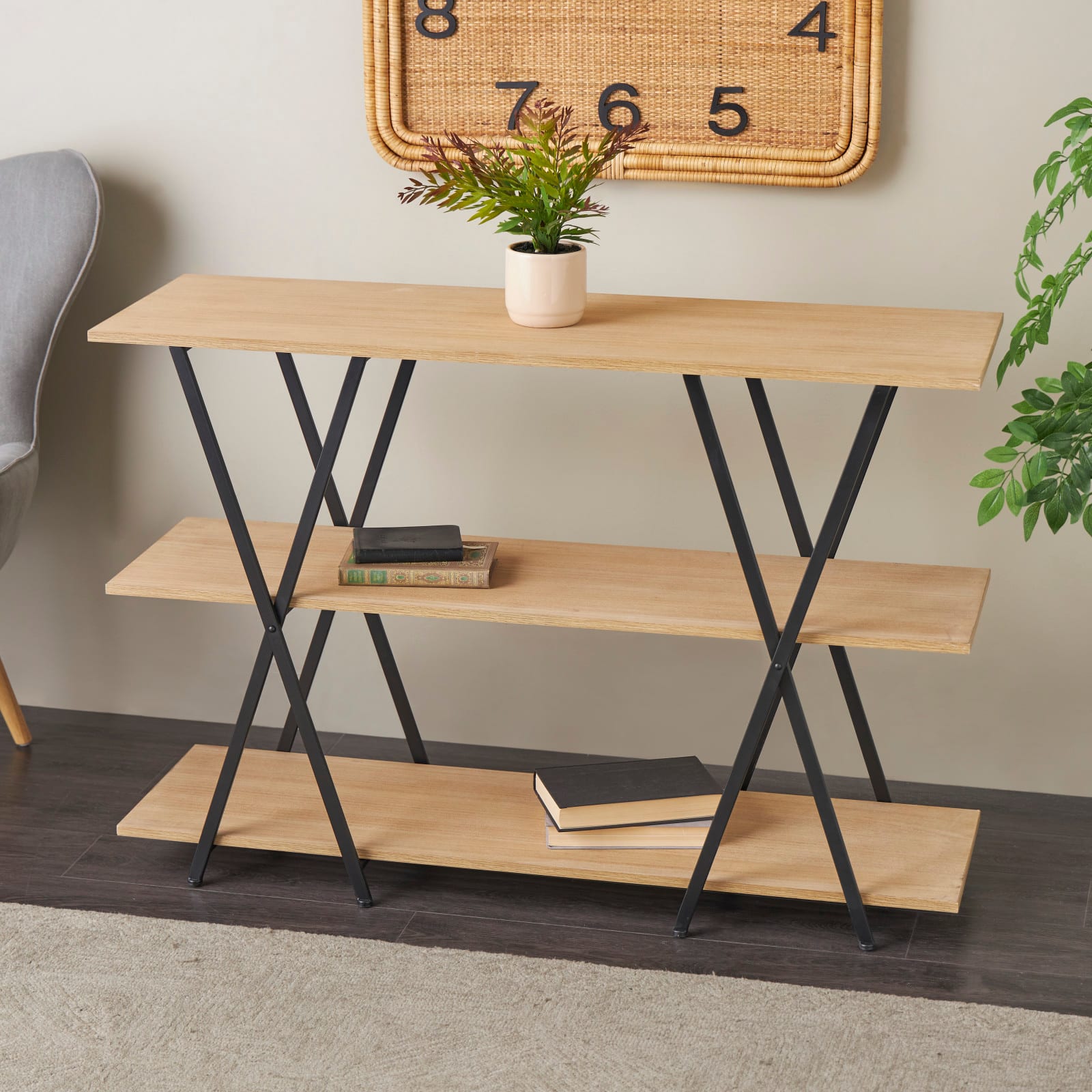 47" x 32" Brown Metal 3 Shelf Storage Shelving Unit with Black Metal Frame
