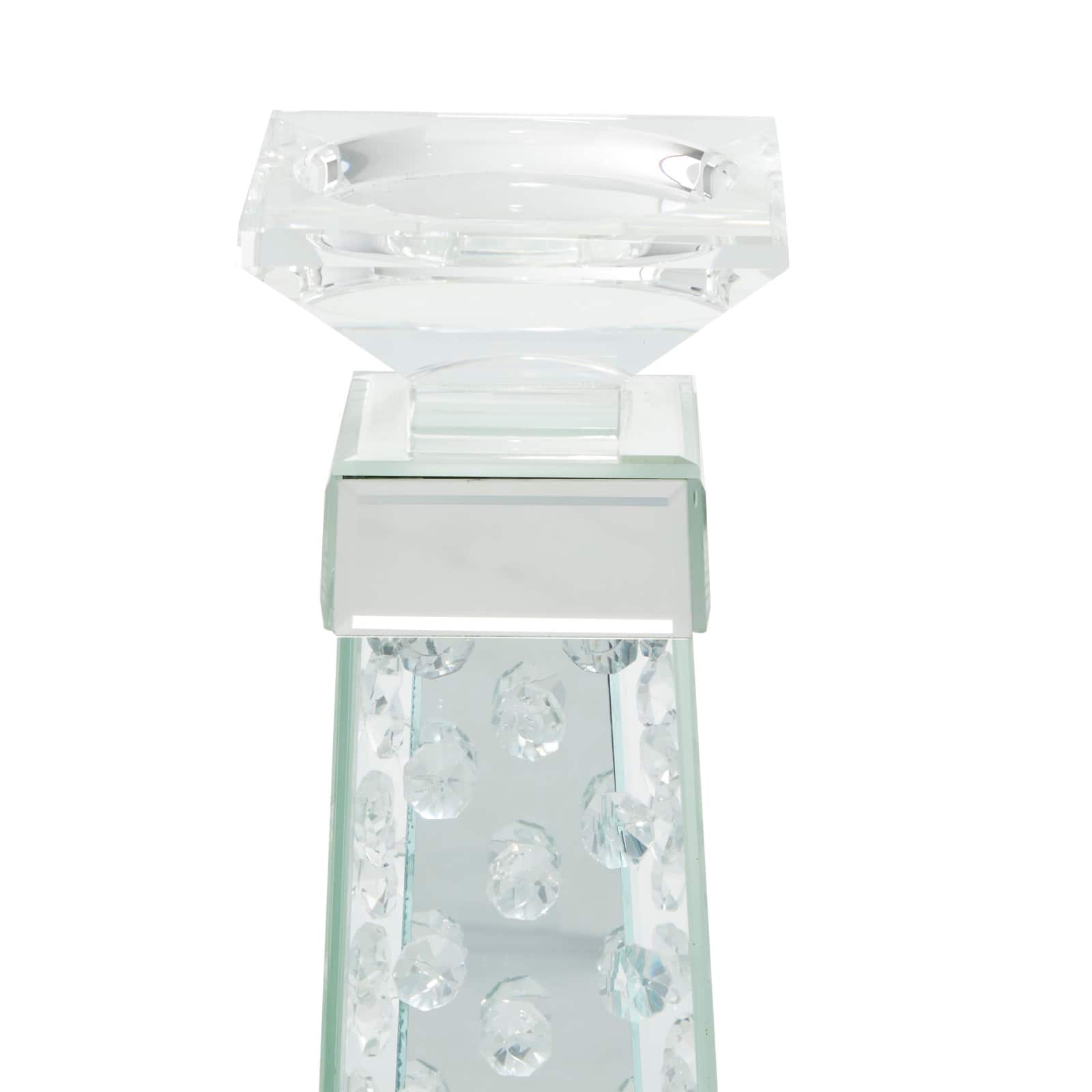 14'' Silver Glass Glam Candlestick Holder