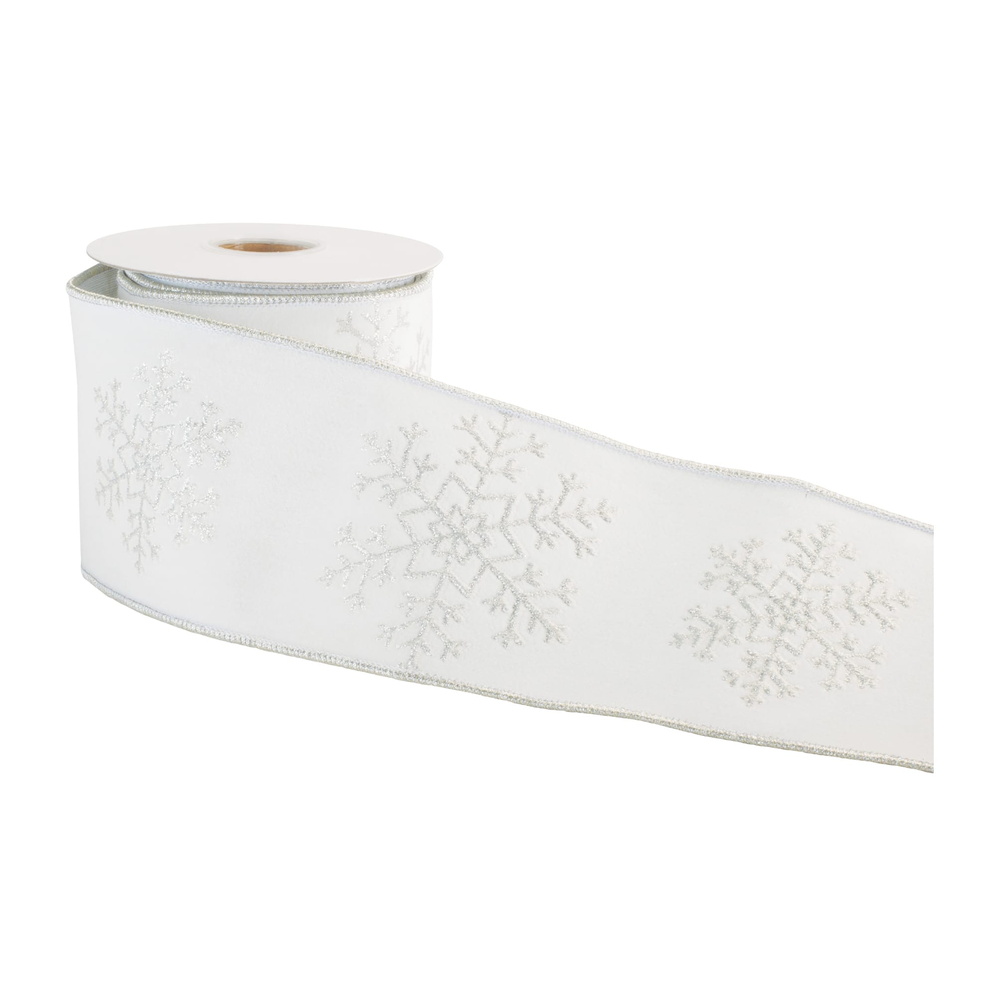 Melrose 4" x 5yd. Glitter Snowflake Wired Ribbon