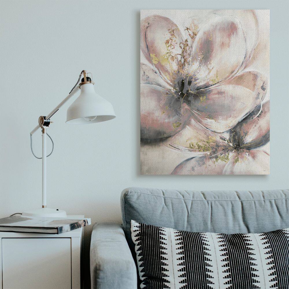 Stupell Industries Glam Pink Beige Flower Petals Floral Gold Painting Canvas Wall Art