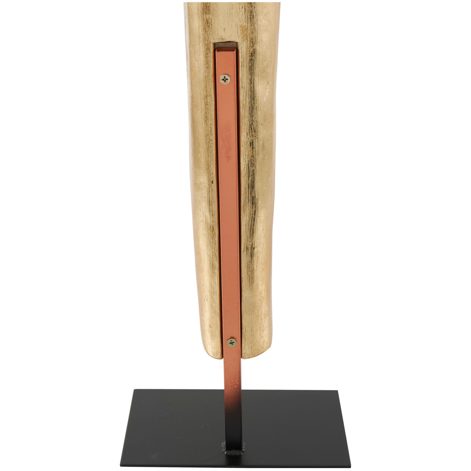 39" Gold Polystone Slim Leaf Abstract Sculpture with Black Metal Stand