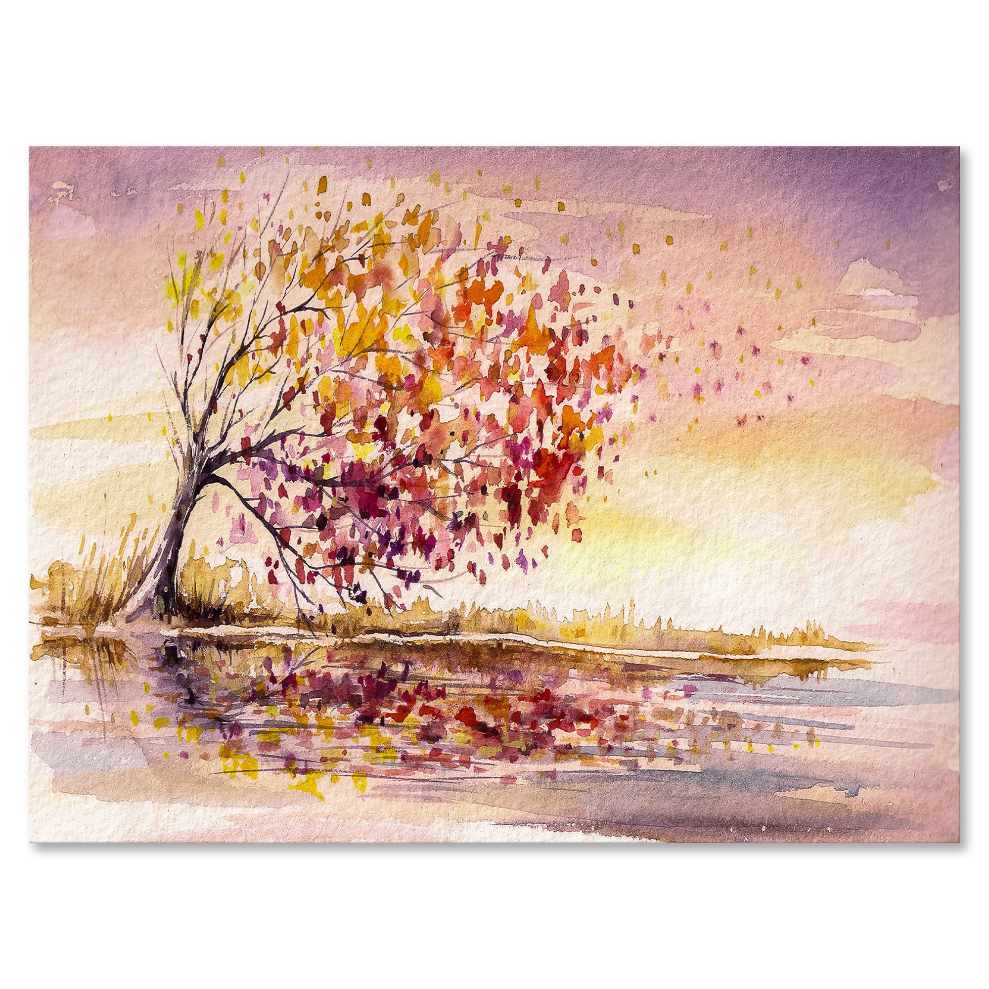 Designart - Yellow and Orange Autumn Tree - Traditional Canvas Wall Art Print