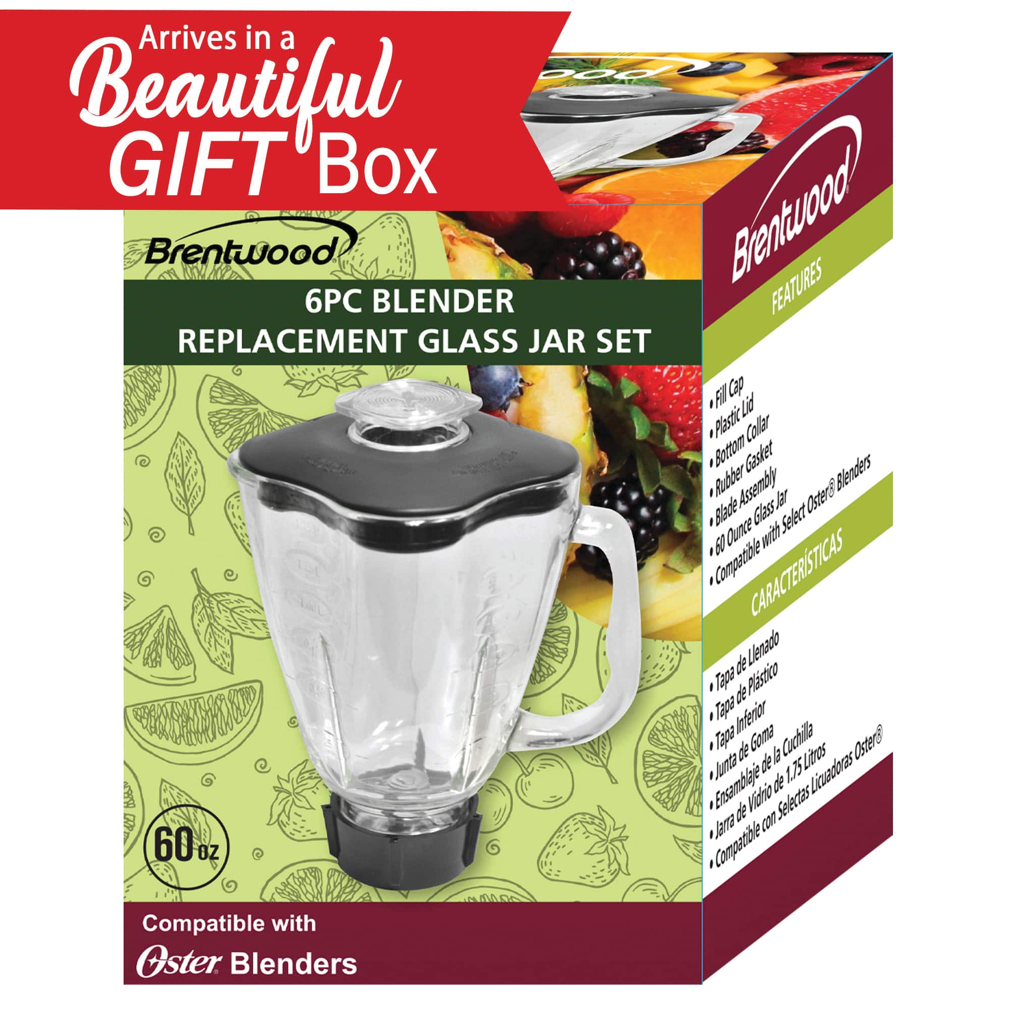 Brentwood 60oz. 6-Piece Oster P-OST723 Blender Glass Jar Replacement Set