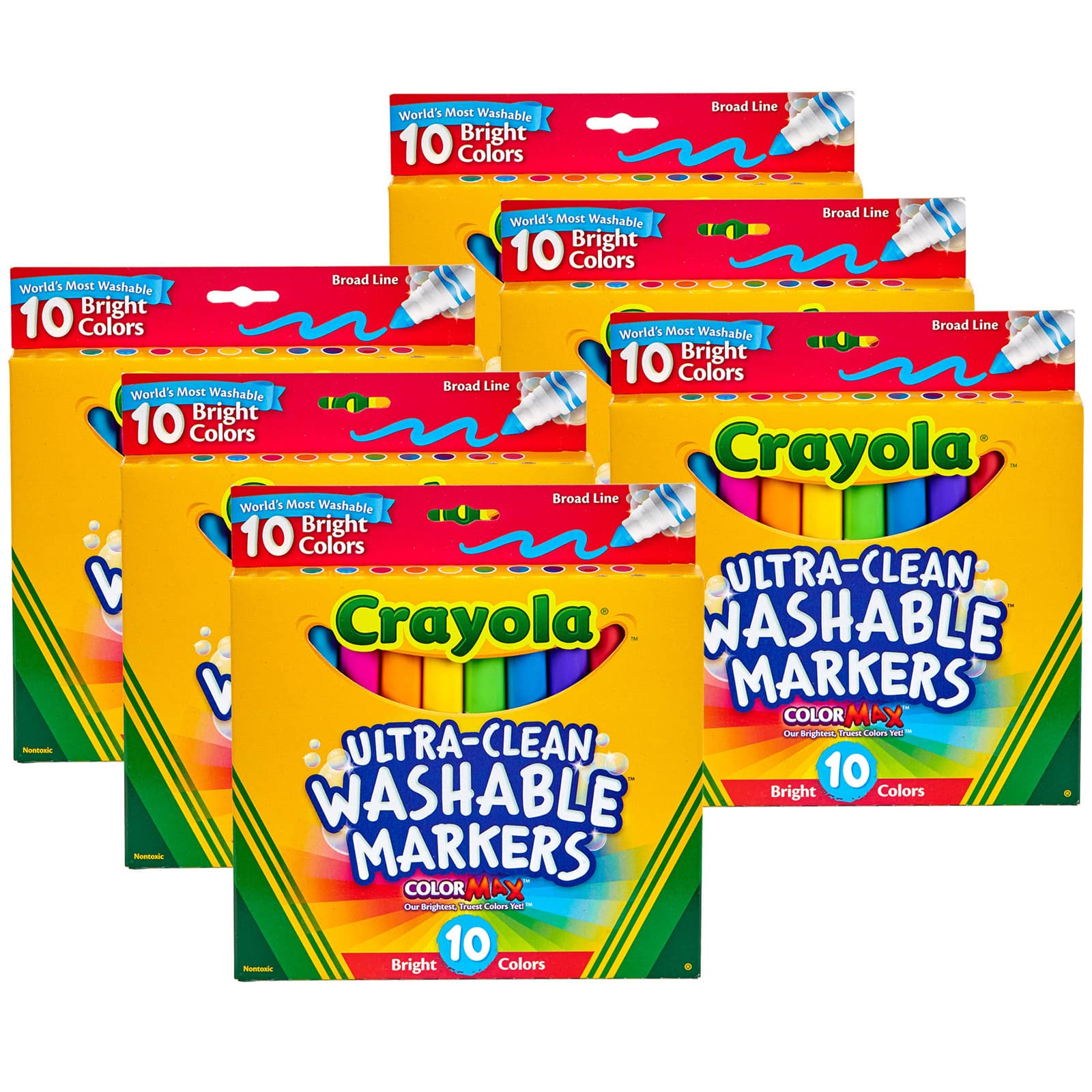 Crayola® Color Max Ultra-Clean Washable Bright Broad Line Markers, 6 Packs of 10