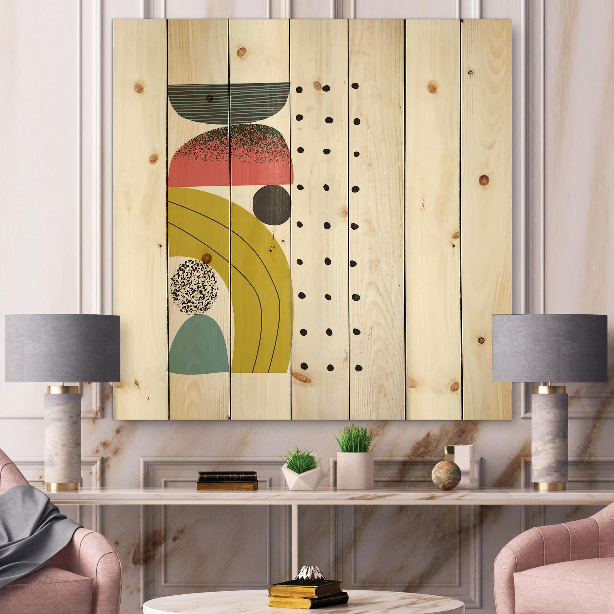 Designart - Colorful Geometric Abstract Art Collage I - Modern Print on Natural Pine Wood