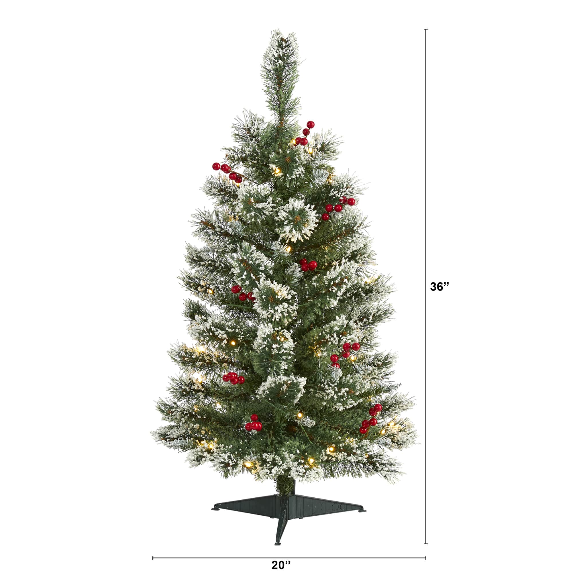3ft. Pre-Lit Frosted Swiss Pine & Berries Artificial Christmas Tree with Clear LED Lights