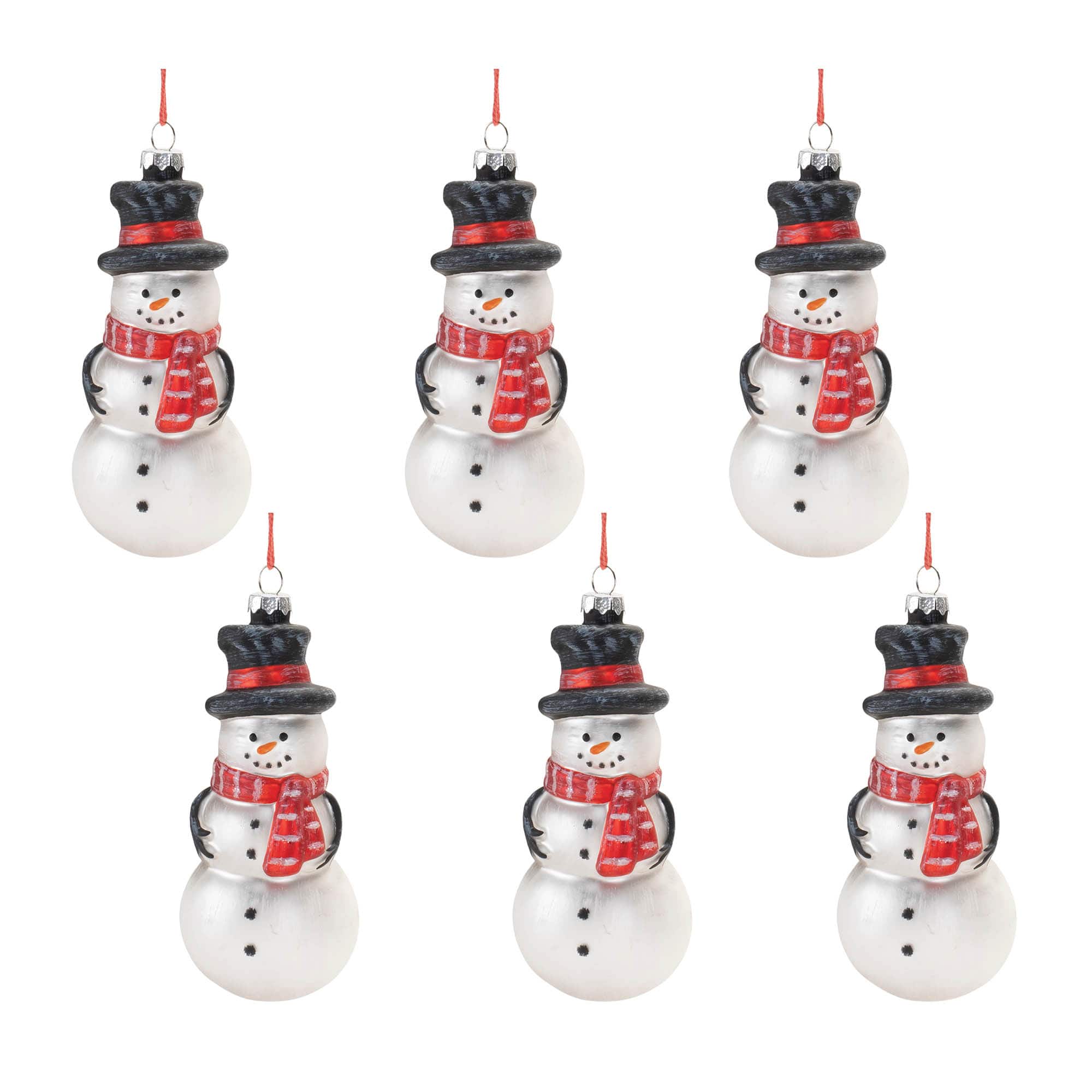 5" Frosted Glass Snowman Ornaments, 6ct.