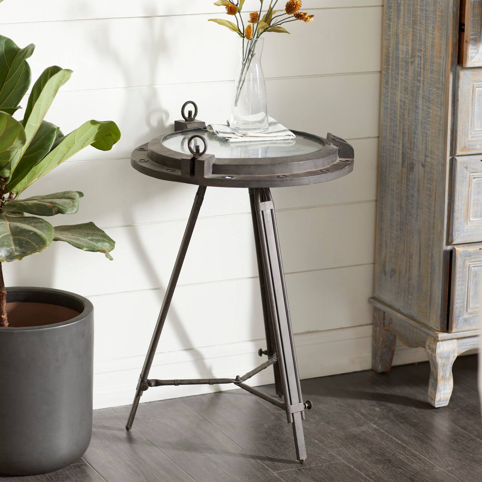 24" Black Metal Industrial Standing Clock Accent