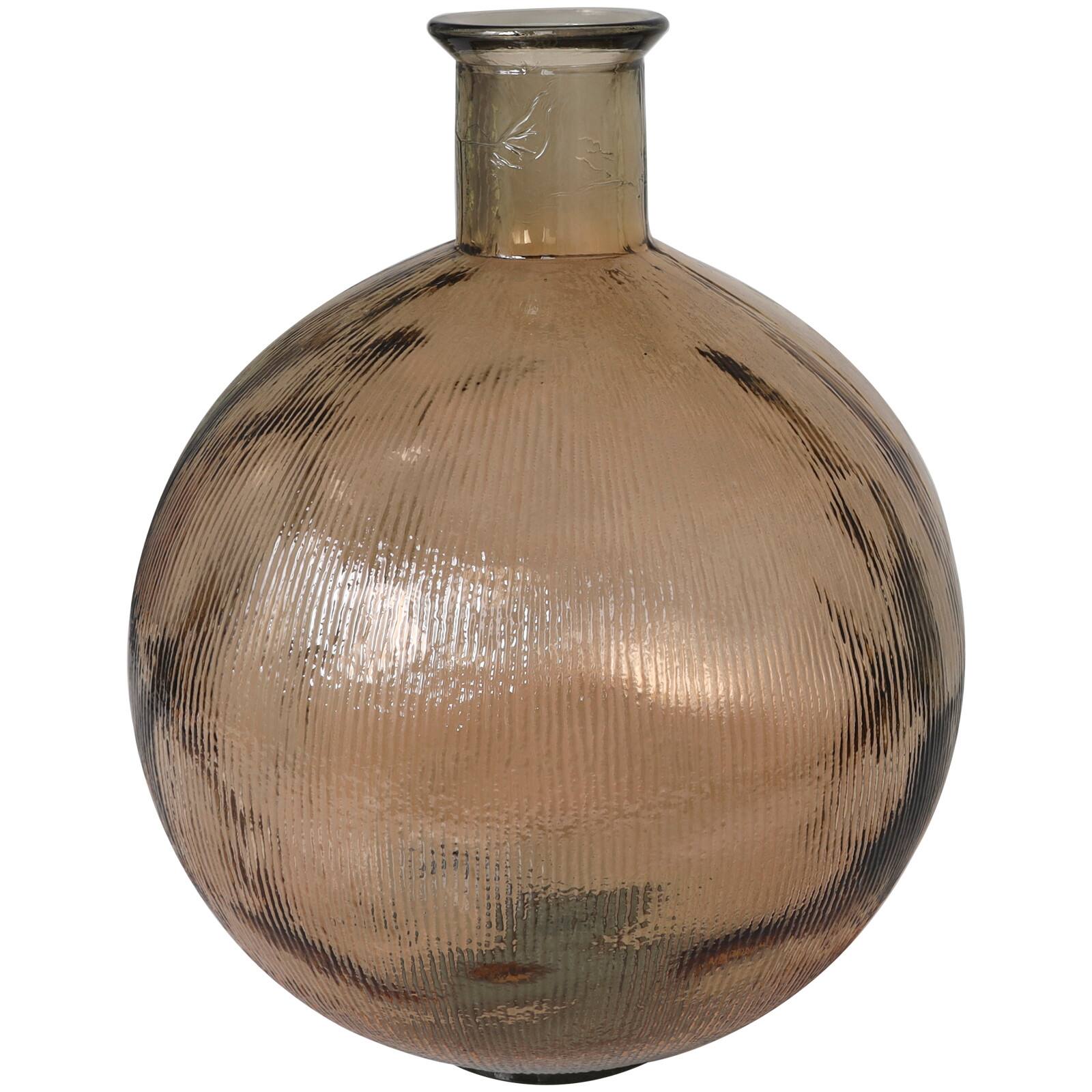 17" Brown Ribbed Spanish Bottle Recycled Glass Vase