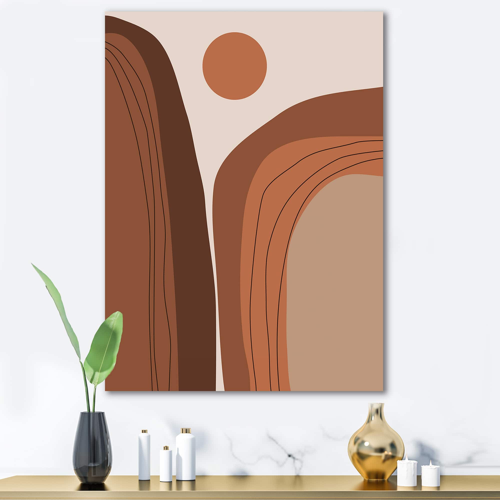 Designart - Abstract Terracotta Sunset Mountain Landscape - Modern Canvas Wall Art Print