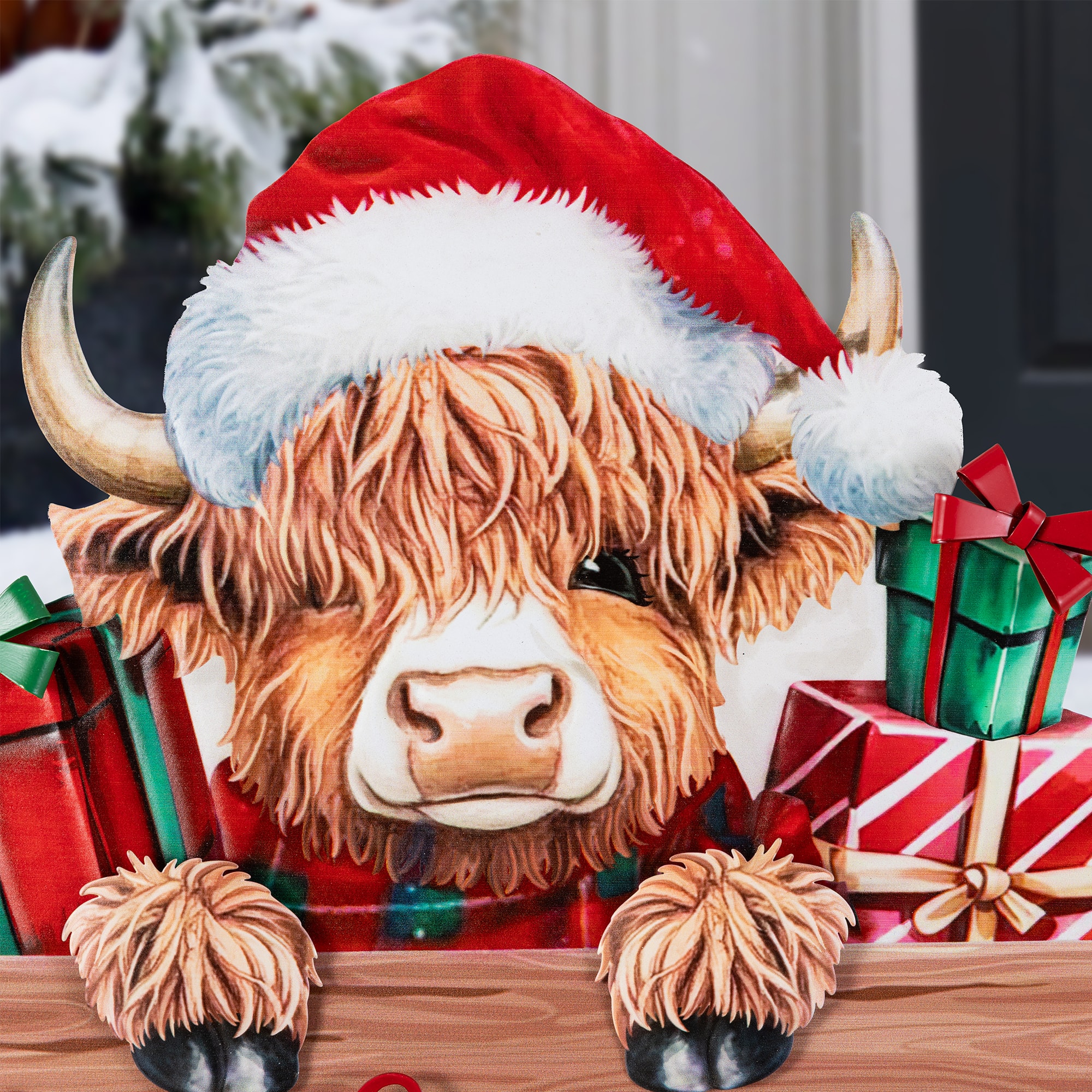 Glitzhome® 24.25" Christmas Metal Highland Cow with Barrow Yard Stake