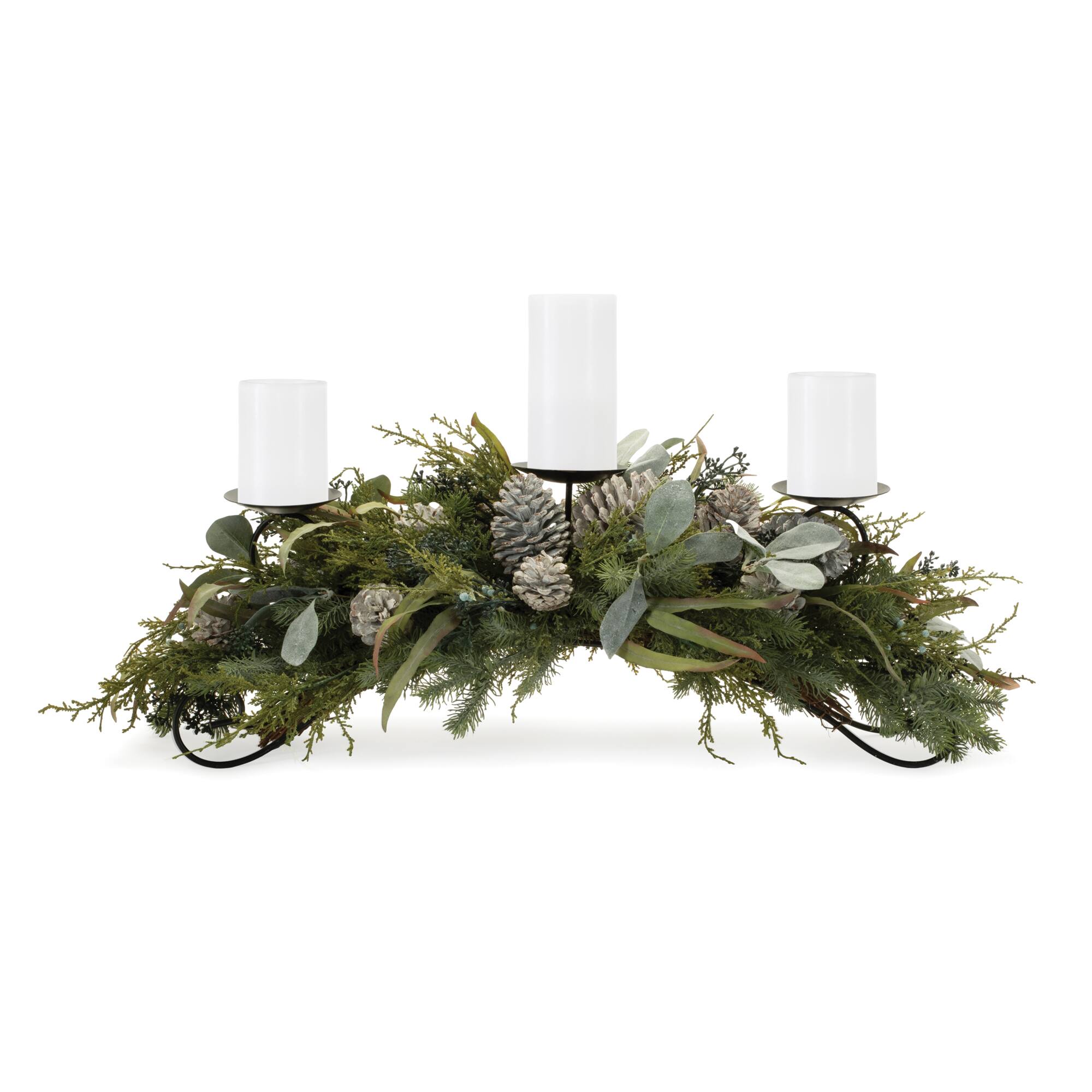 Melrose 32" Mixed Pine, Eucalyptus & Pinecones Candle Holder Centerpiece