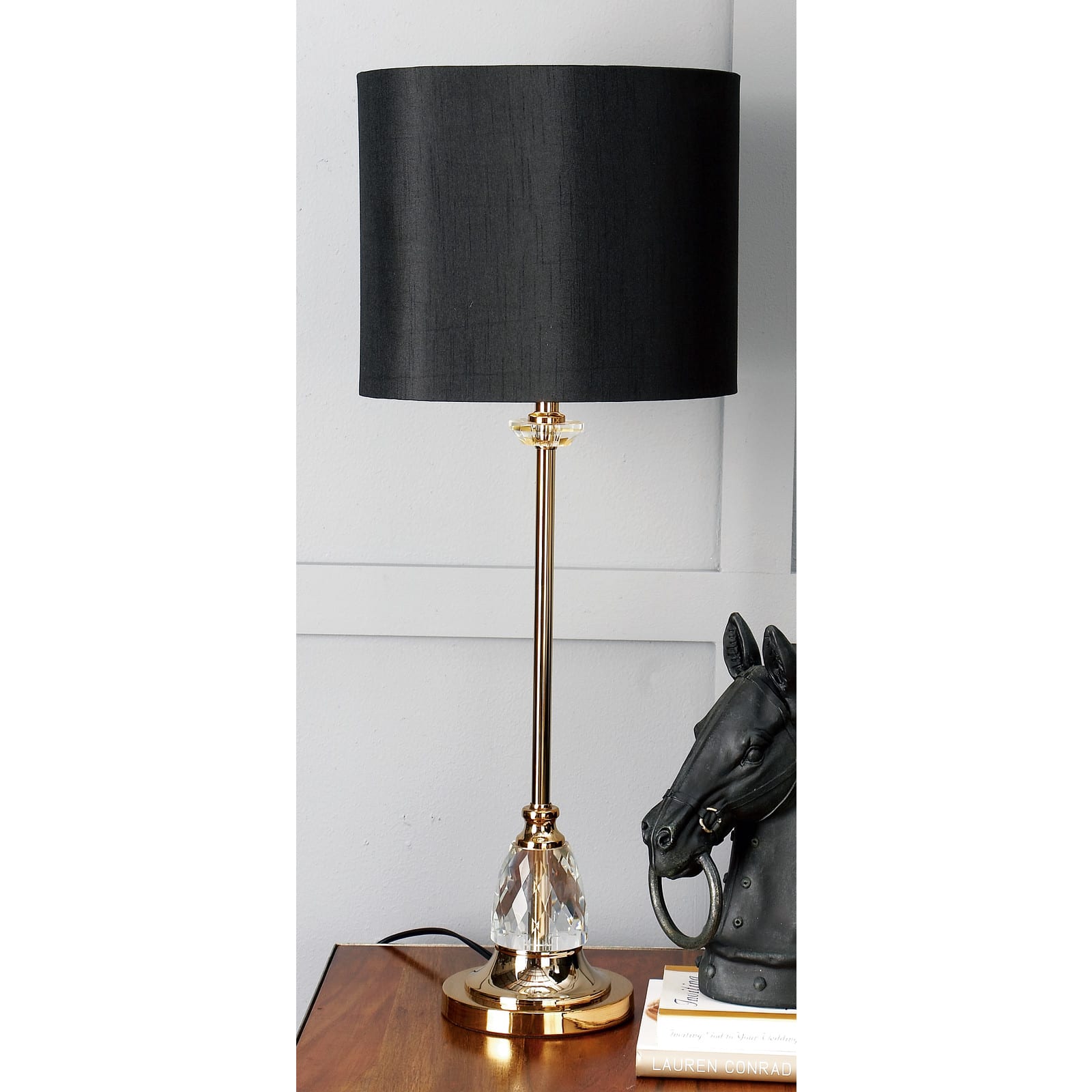 30" Glam Black Metal & Crystal Glass Buffet Lamp