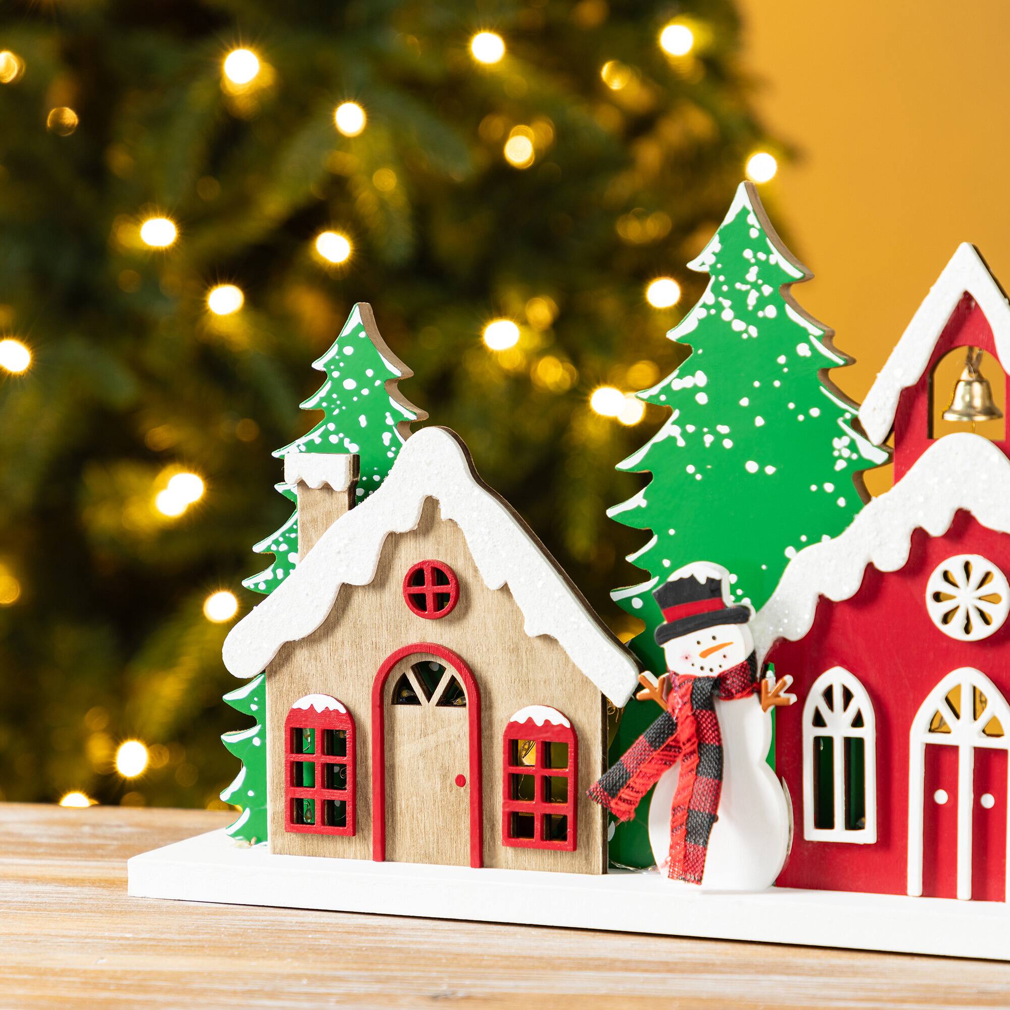 Glitzhome® 20" Lighted Wooden Christmas Villages Table Decor