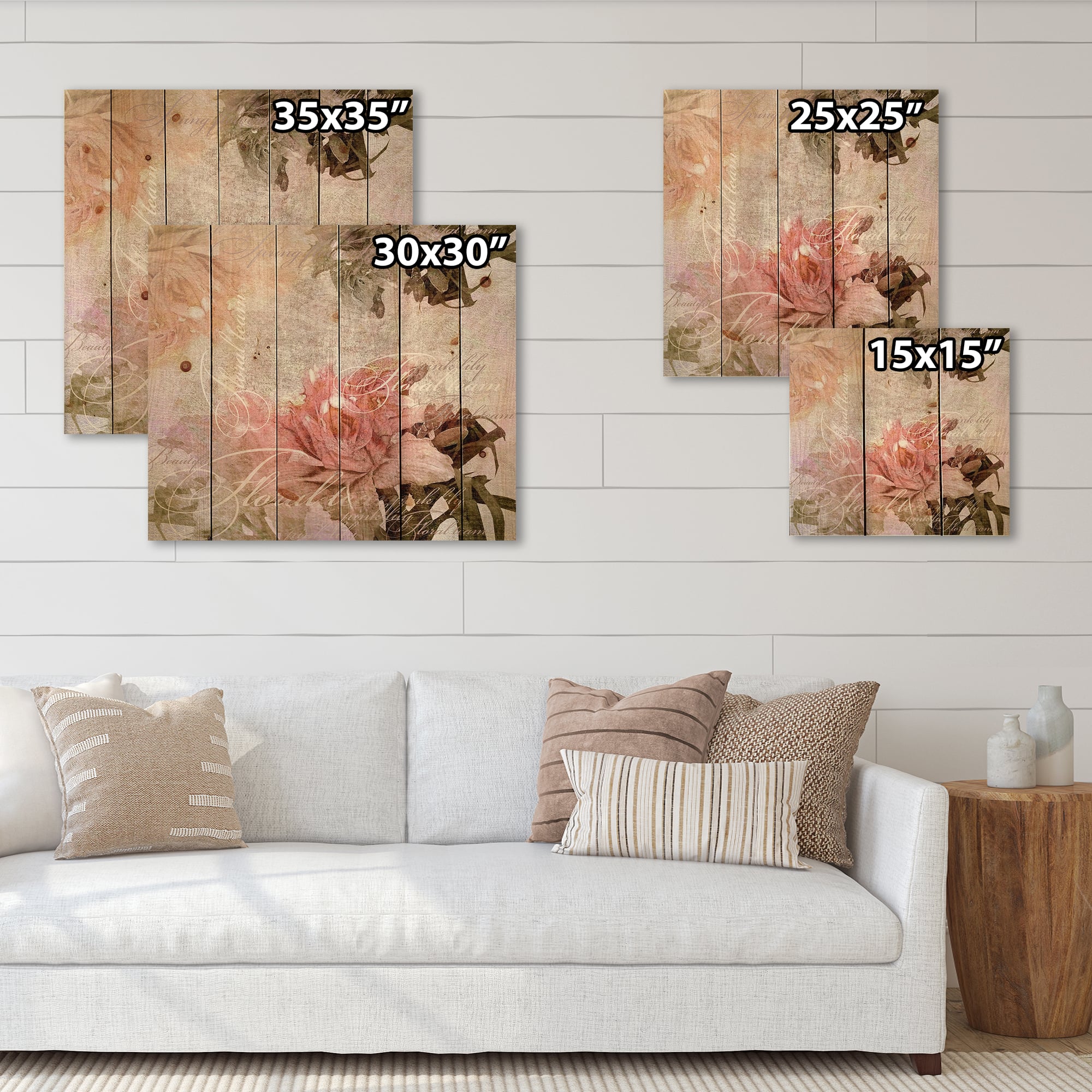 Designart - Vintage Flowers In Pastel Colours - Traditional Print on Natural Pine Wood