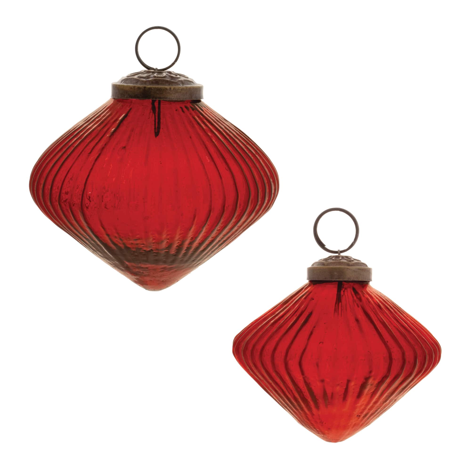 Modern Ribbed Glass Diamond Ornaments Set