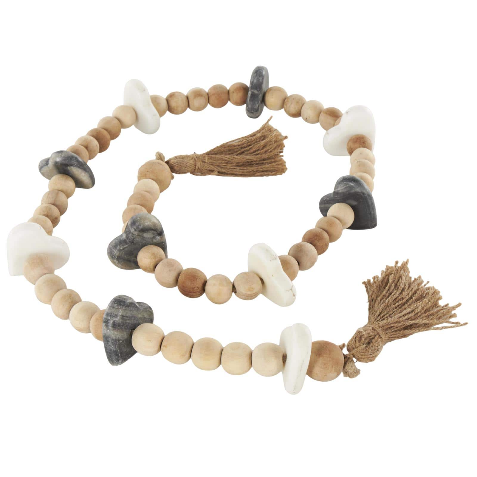 5ft. Light Brown Wood & Marble Heart Garland with Tassel