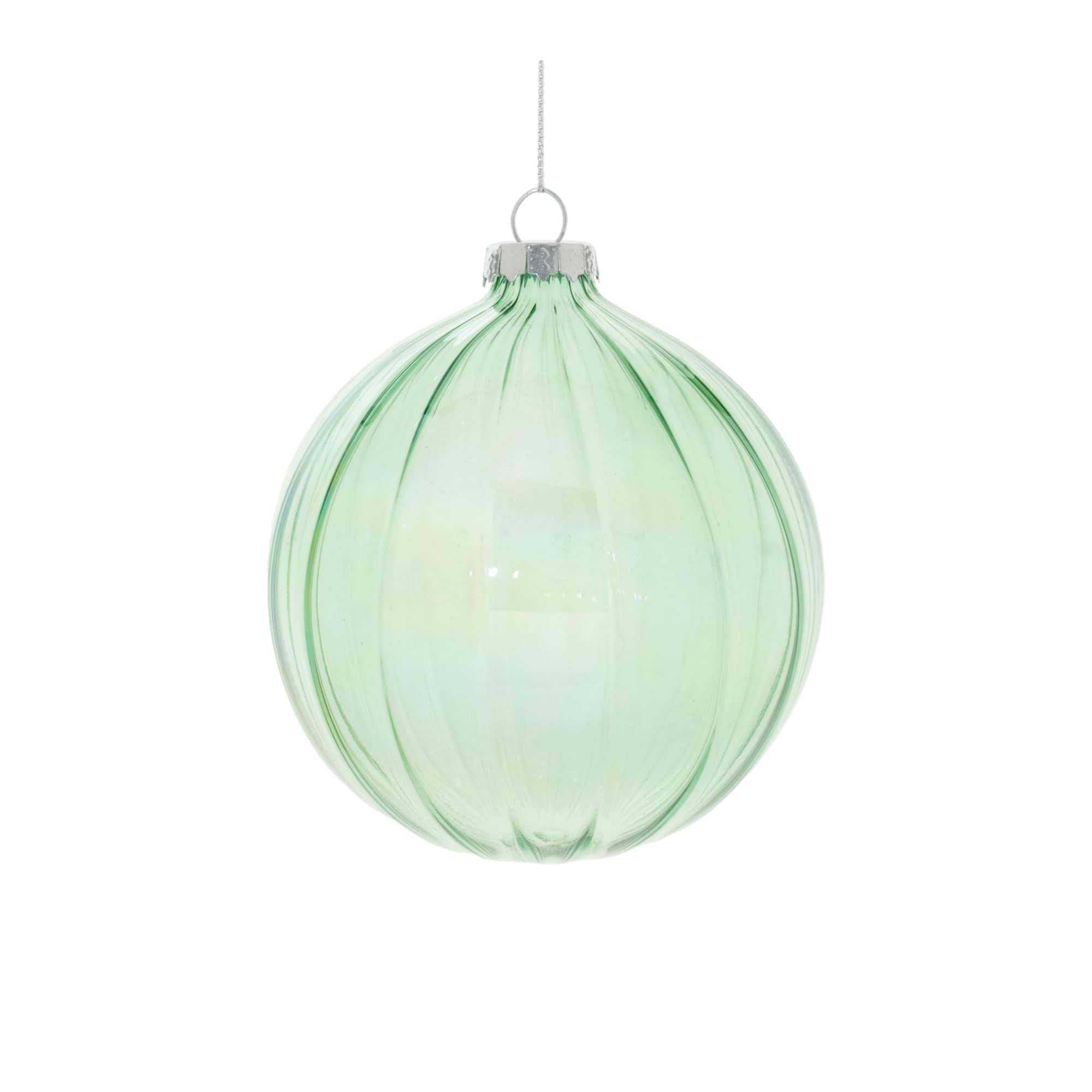 4" Green Iridescent Ribbed Glass Ornaments, 6ct.