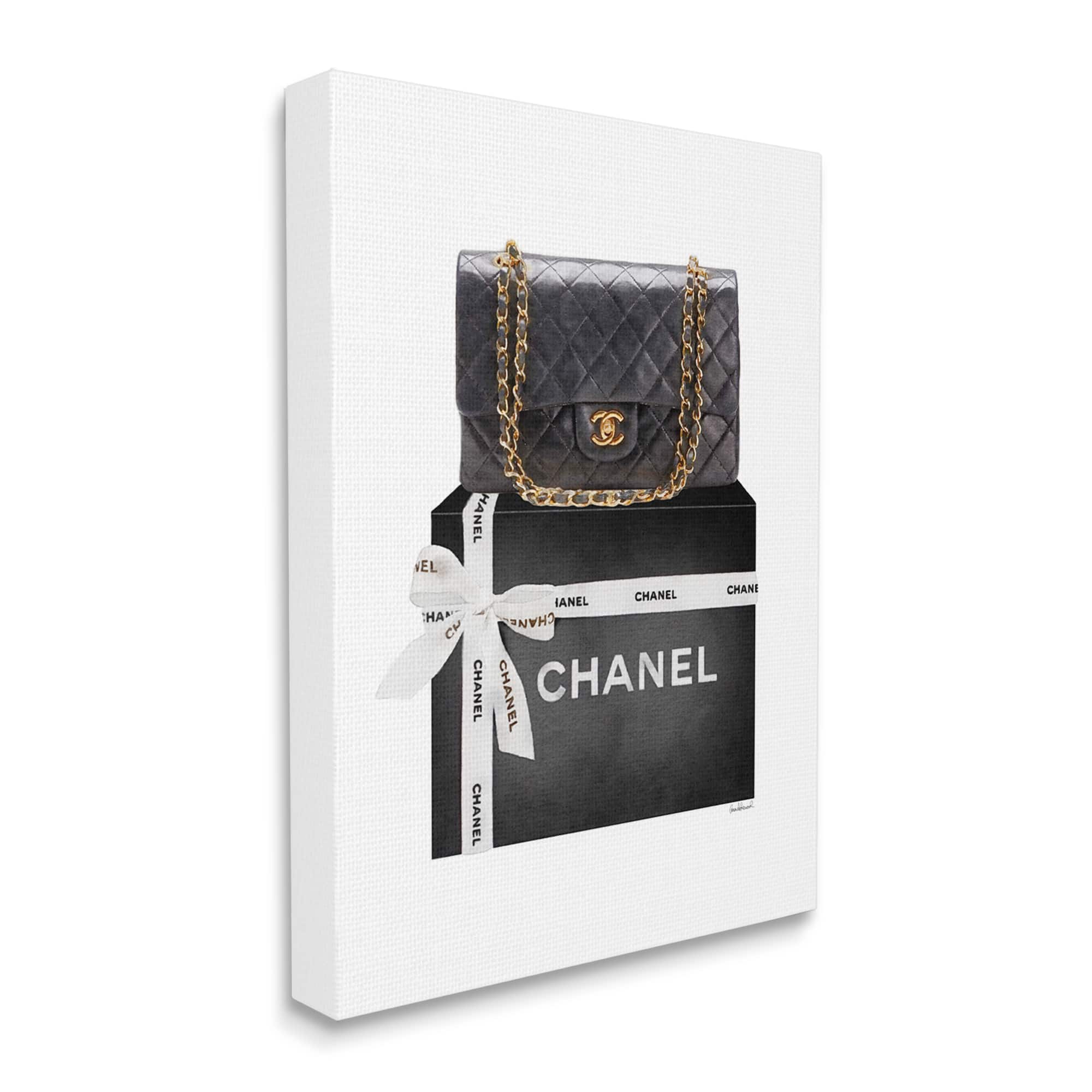 Stupell Industries Black Quilted Purse on Bold Glam Bow Box Canvas Wall Art