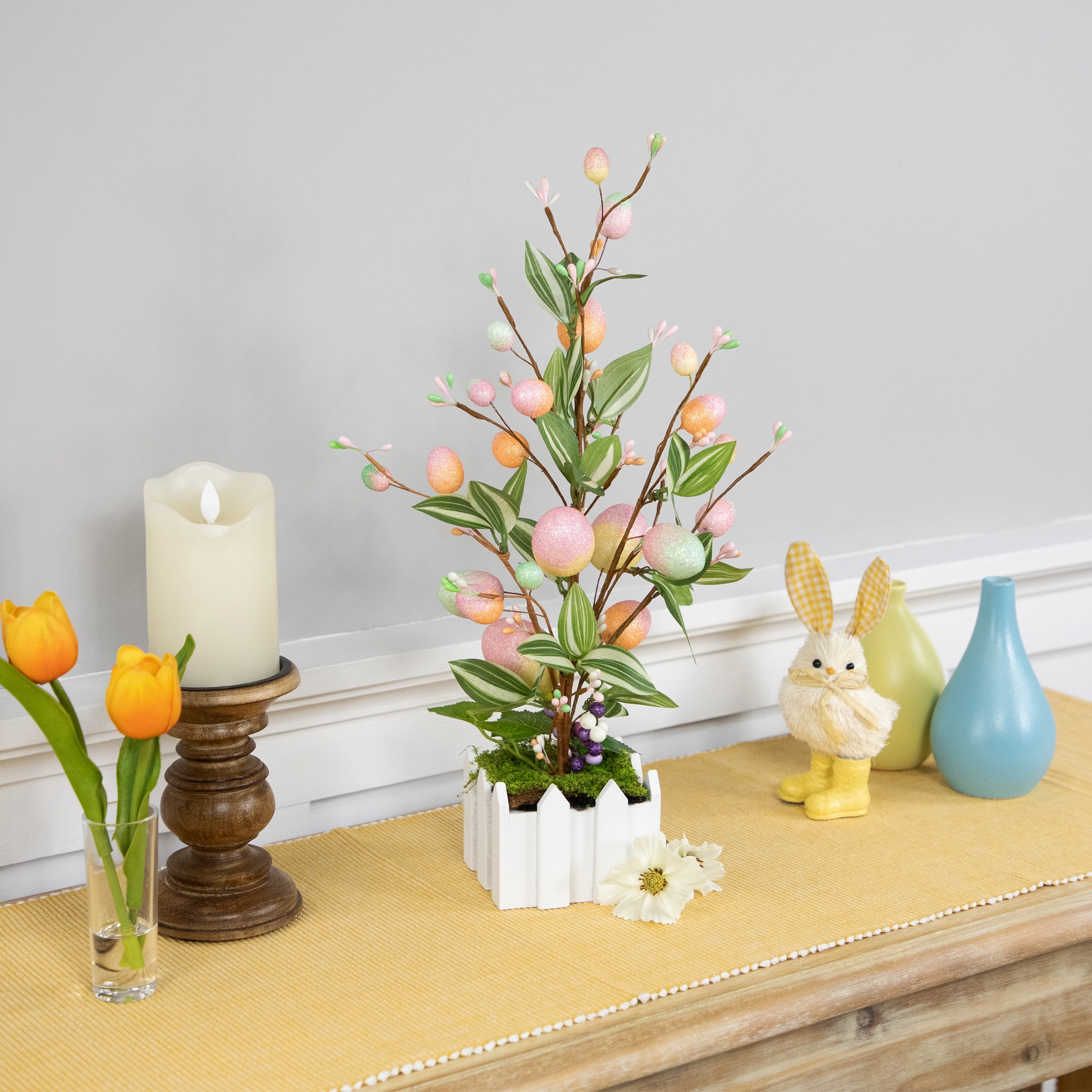 18" Pink Artificial Potted Twig Tree with Easter Eggs