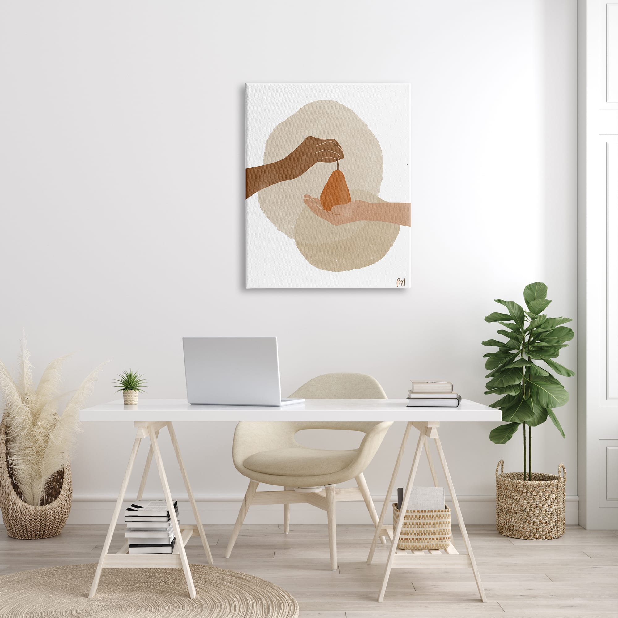 Stupell Industries Abstract Pear Offering Reaching Hands Earth Tones Canvas Wall Art