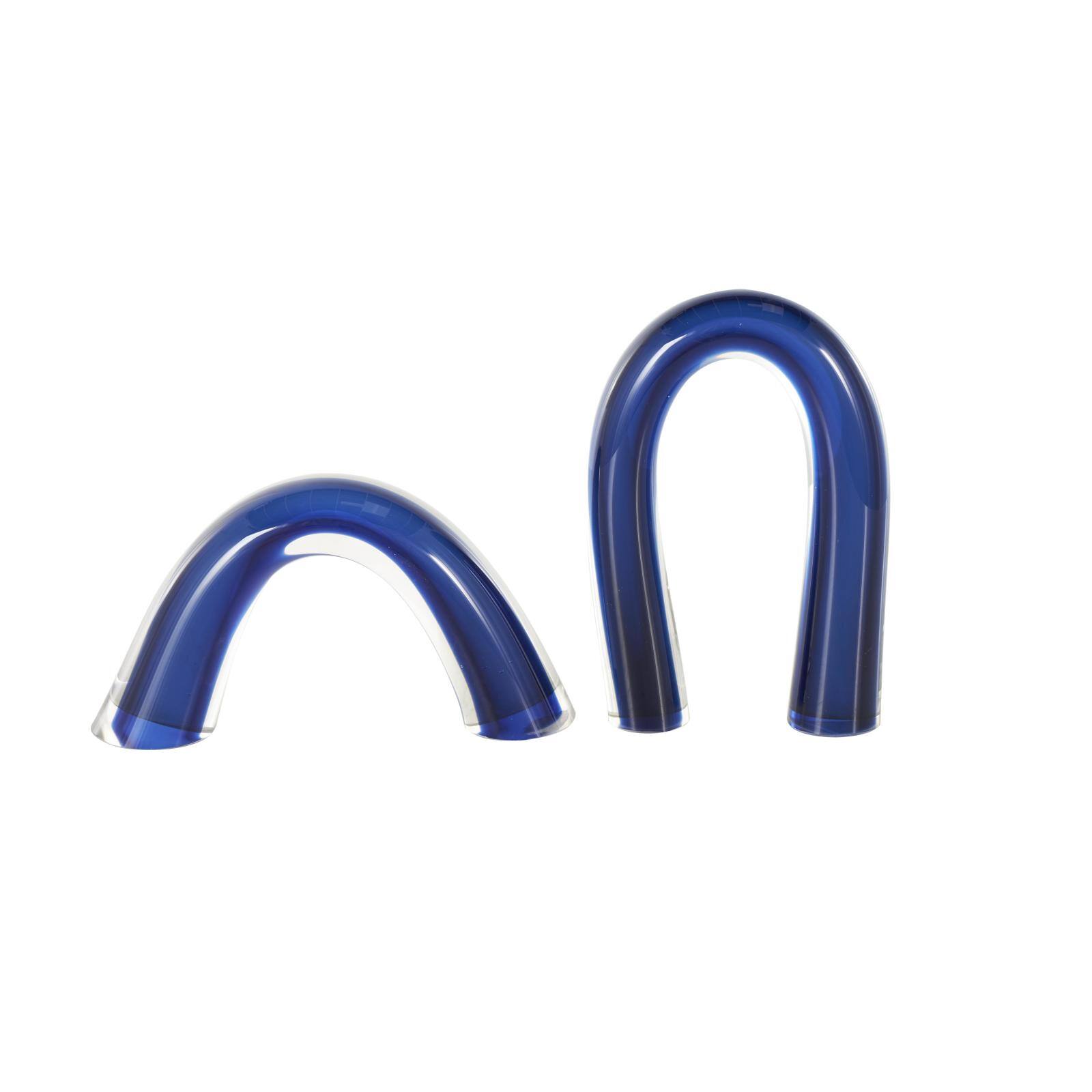 Blue Glass Abstract Arch Sculpture with Clear Accents Set