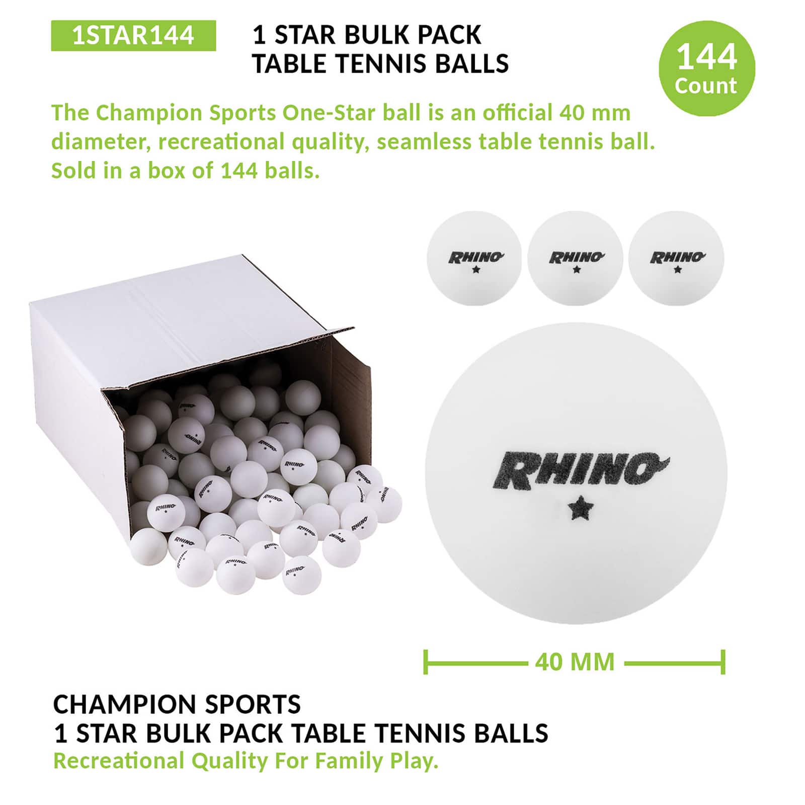 Champion Sports One-Star Table Tennis Balls, 144ct.